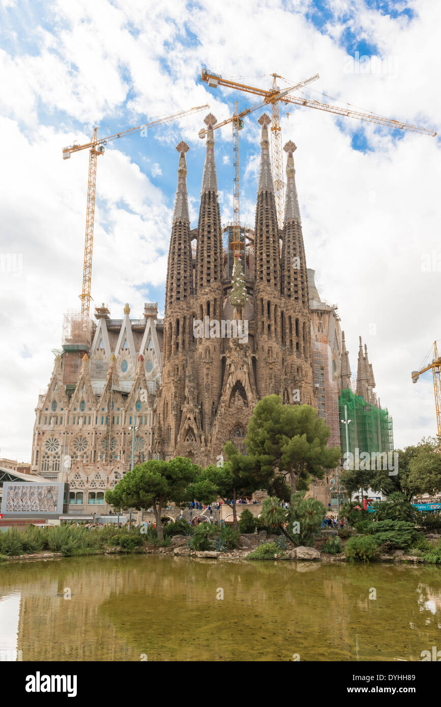 Sagrada Familia, ikonischen Kathedrale Gebäude in Barcelona. Antoni Gaudi neugotische Kathedrale seine letzten vierzig Jahre gewidmet. Stockfoto