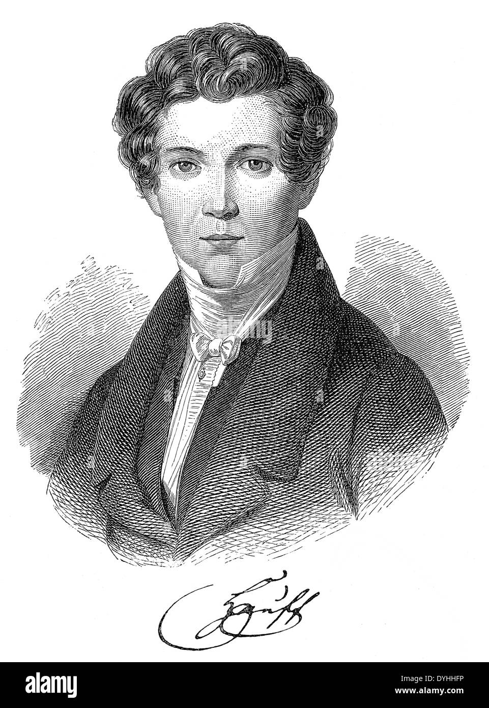 Porträt von Wilhelm Hauff, 1802-1827, ein deutscher Schriftsteller der Romantik Stockfoto