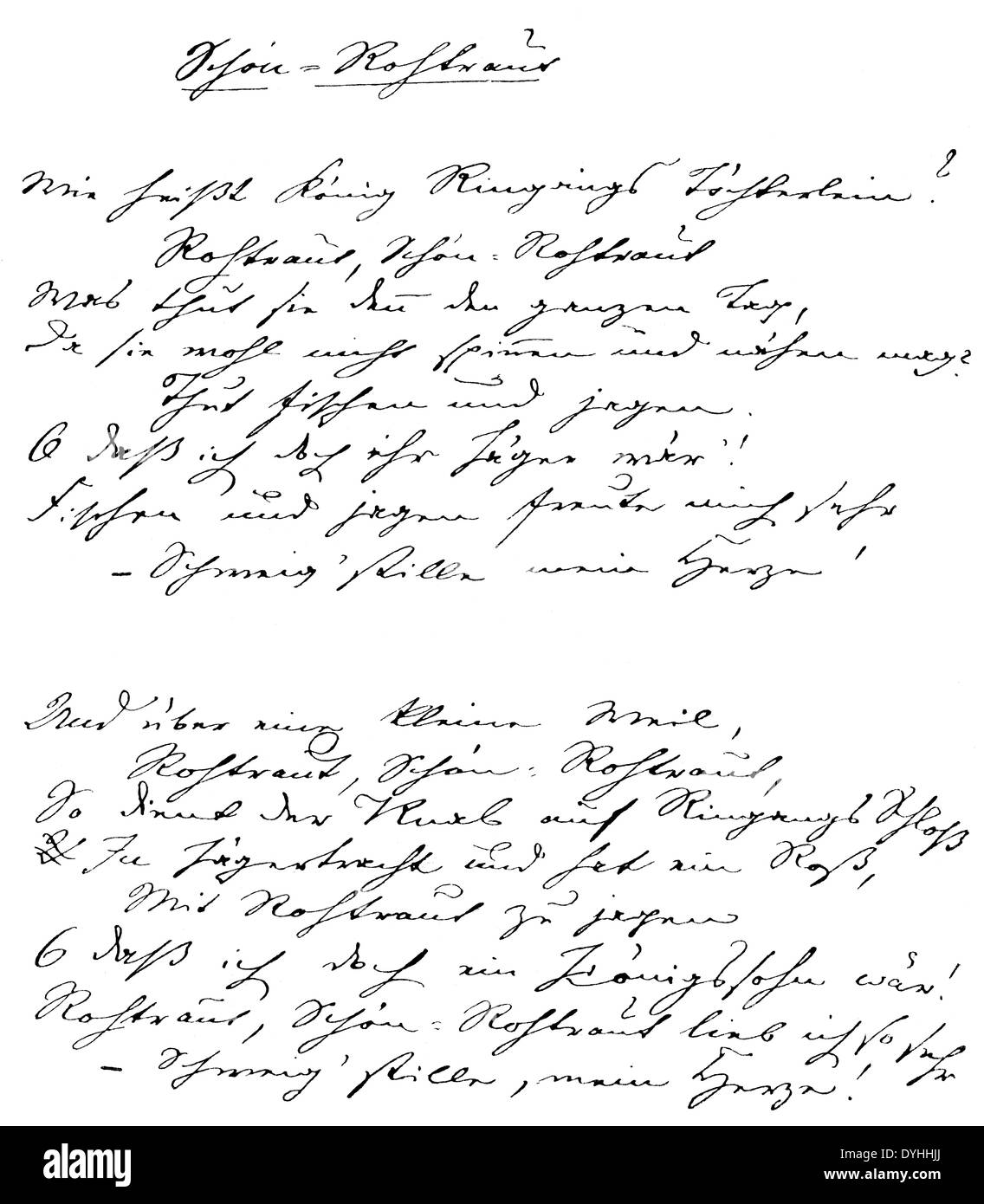 Manuskript von Eduard Friedrich Phillip Moerike, 1804-1875, deutscher Dichter der schwäbischen Schule, Erzähler und Übersetzer Stockfoto