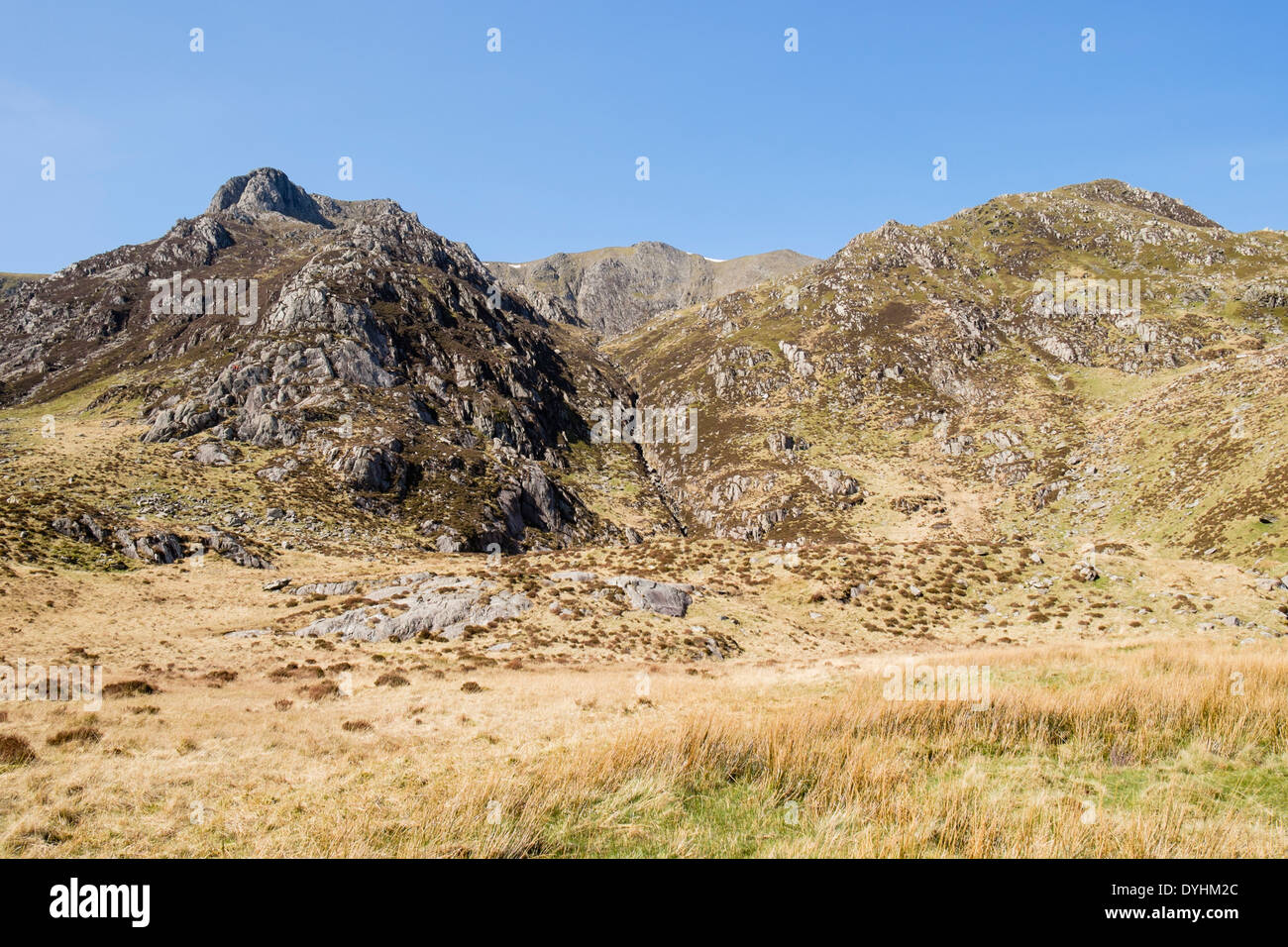 Mount Y Garn Berg von Cwm Idwal in Berge von Snowdonia National Park, Ogwen, Gwynedd, Nordwales, UK, Großbritannien Stockfoto
