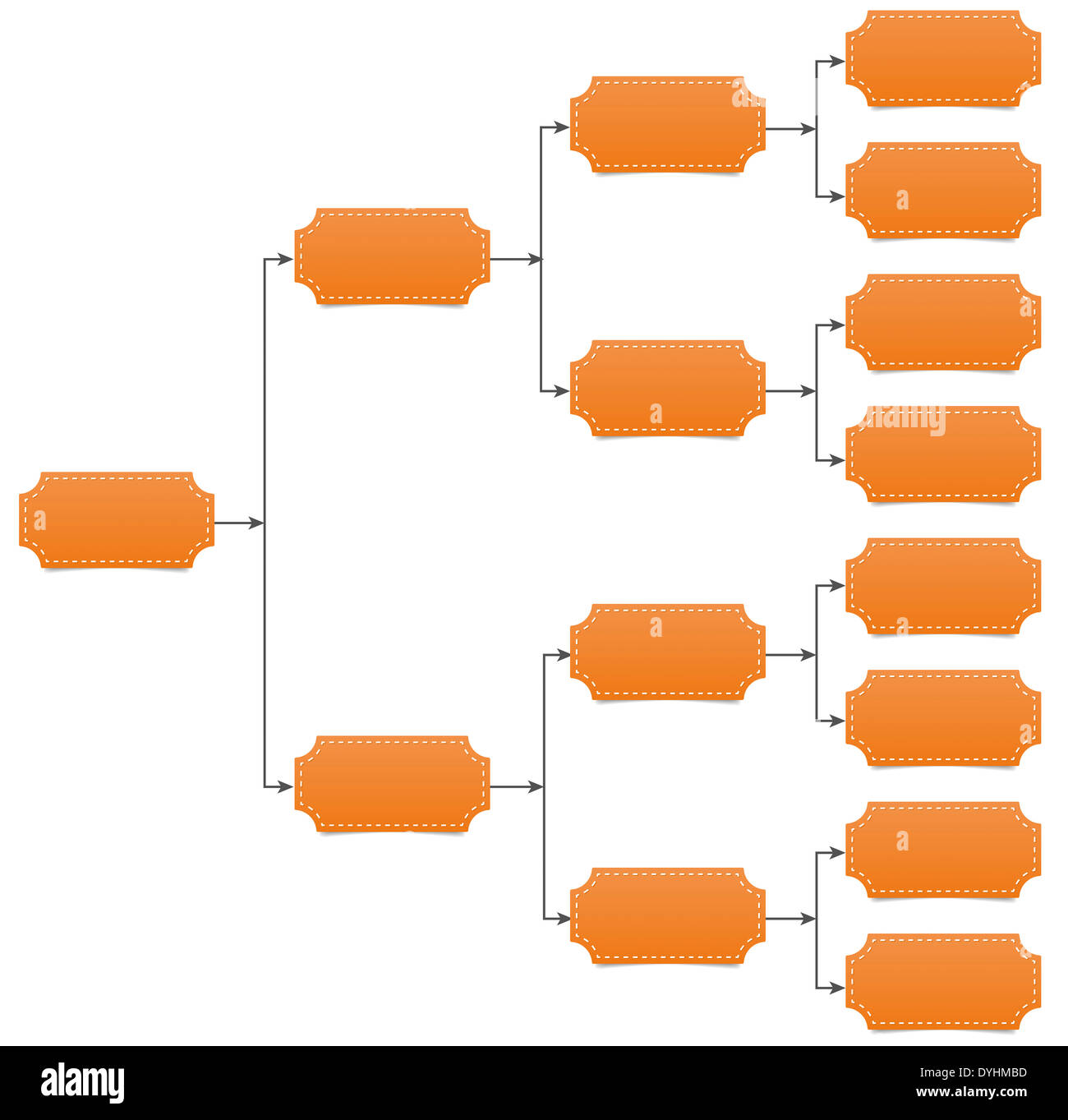 Familie, Team Diagramm Baumdiagramm mit Pfeillinie und Schatten auf weißem Hintergrund. Stockfoto