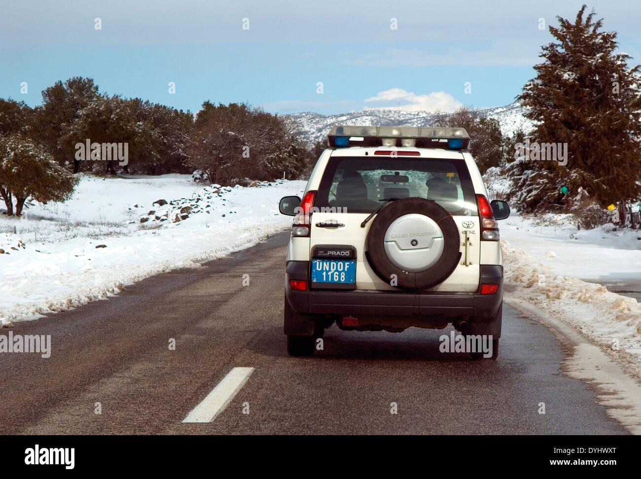 UN-Fahrzeug, Friedenssicherung Kräfte, Golanhöhen, Israel Stockfoto