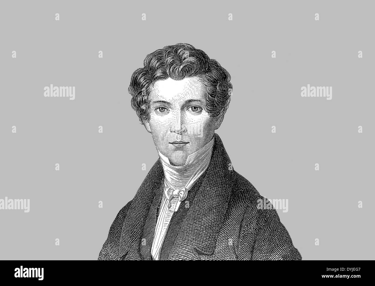 Porträt von Wilhelm Hauff, 1802-1827, ein deutscher Schriftsteller der Romantik Stockfoto