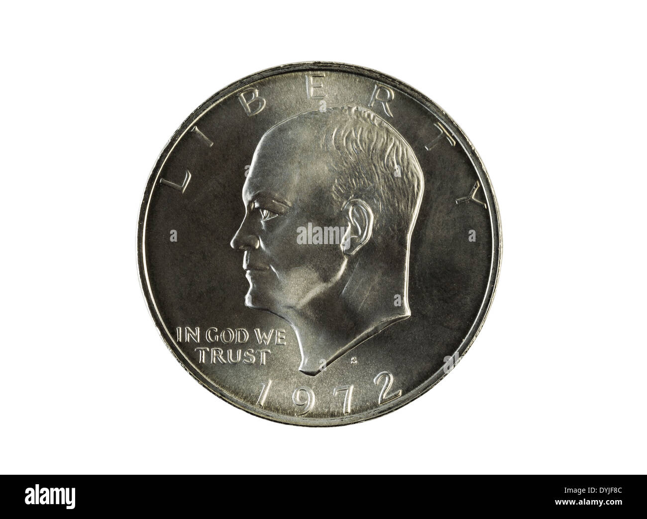 Nahaufnahme Foto von dem Eisenhower Silberdollar, Vorderseite, isoliert auf weiss Stockfoto