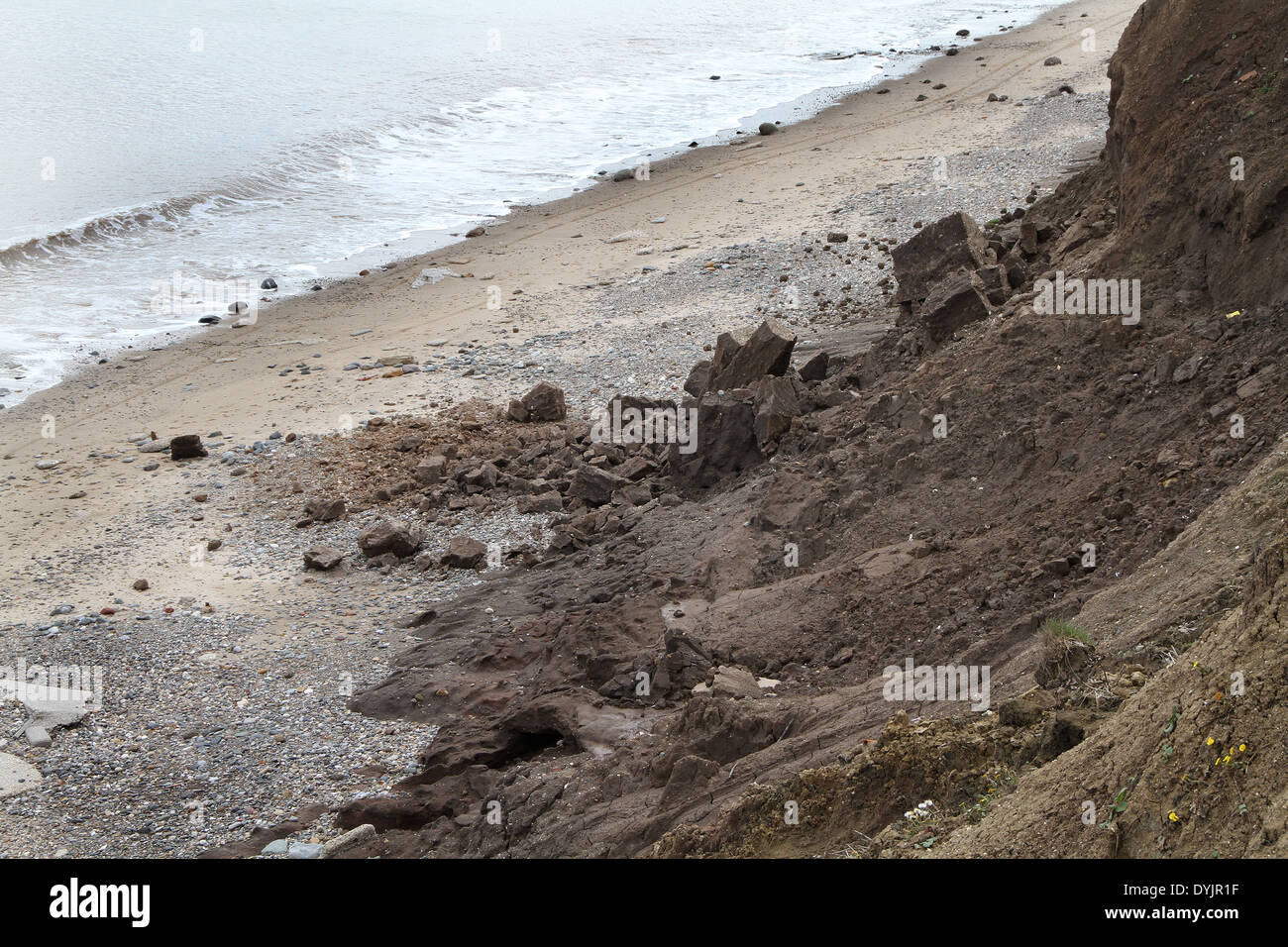 Erosion der Clay Klippen auf East Yorkshire Küste. Stockfoto