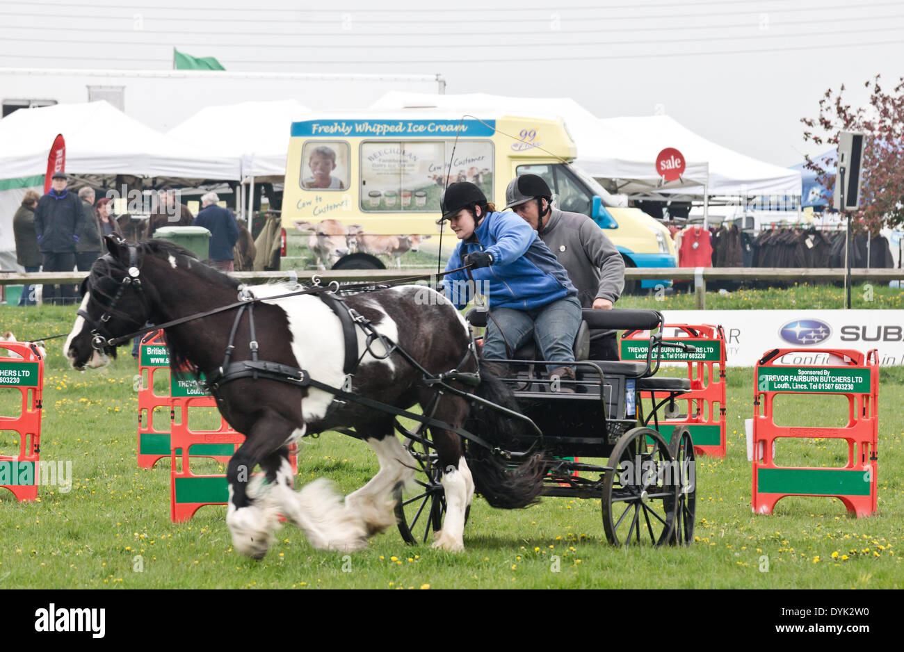 Thame, Oxon, Großbritannien, 20. April 2013. Die Thame Country Fair.  Konkurrenten im Wettbewerb in den offenen huschen und Prüfungen Meisterschaft fahren Stockfoto