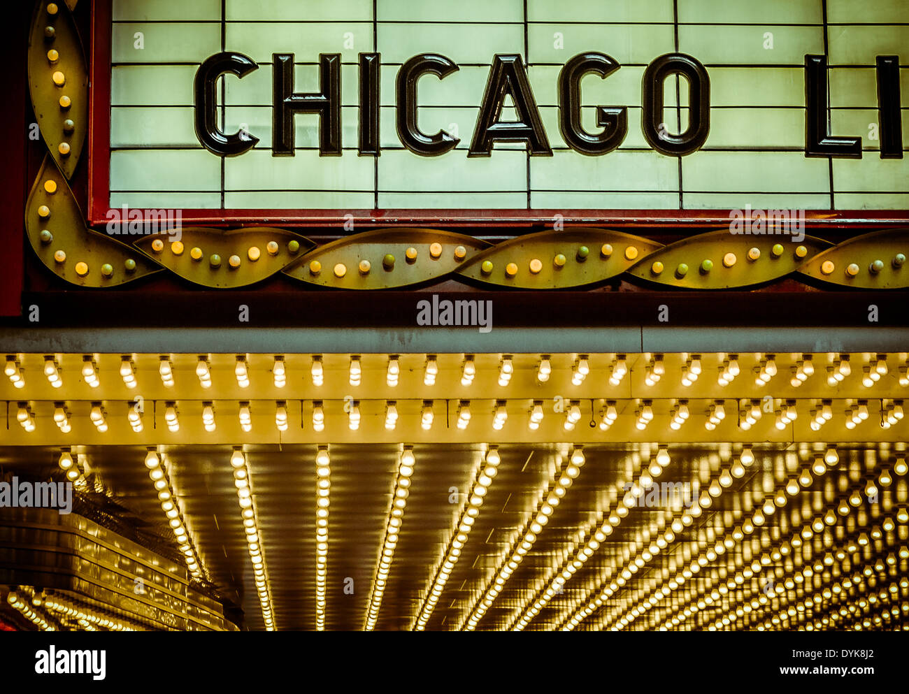 Chicago im Festzelt Lichter des Theaters Chicago North State Street in der Loop-Bereich von Chicago, Illinois, USA. Stockfoto