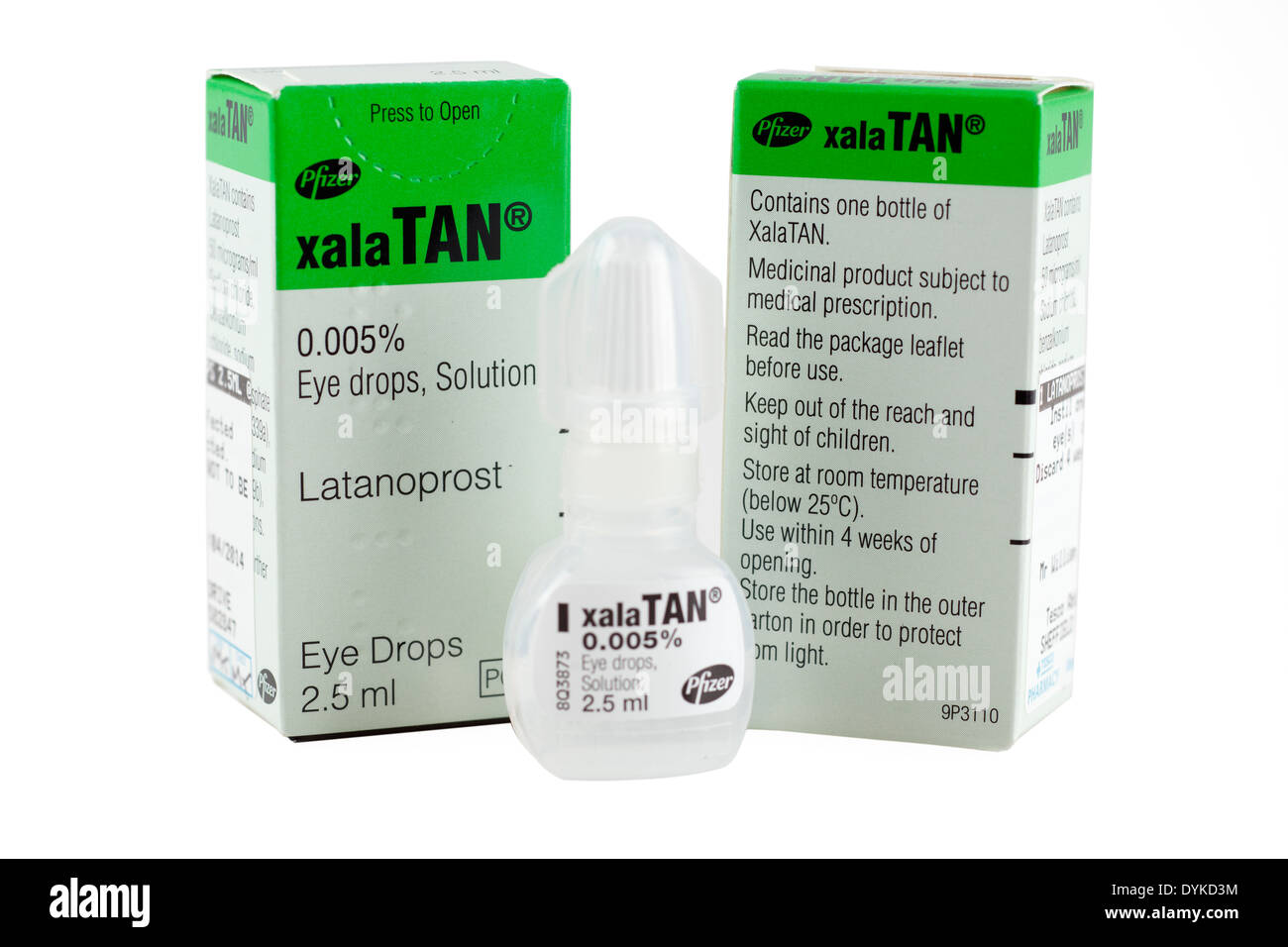 Packungen mit 2,5 ml Xalatan Latanoprost Auge Tropfen Lösung von Pfizer Stockfoto