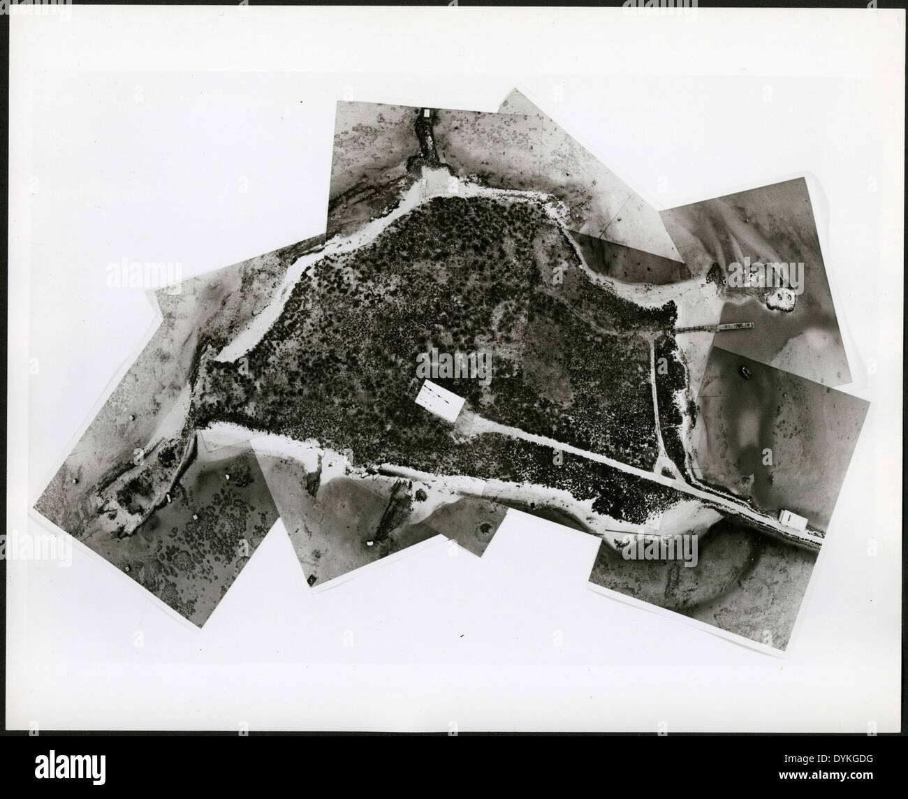 Kompilierte Bild von Luftaufnahmen von Sand-Johnston Insel, 1964. Stockfoto