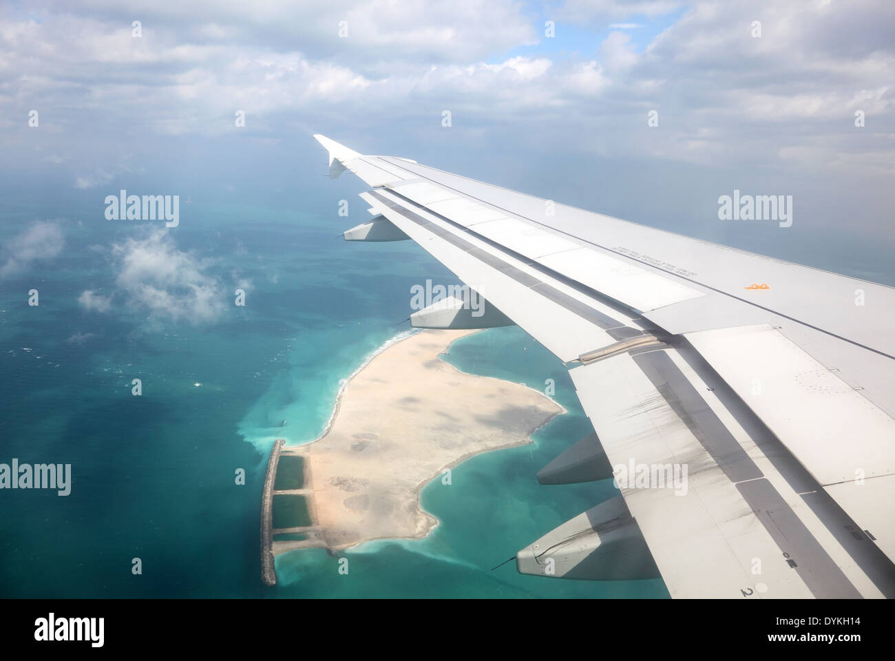 Luftaufnahme von einer künstlichen Insel im Persischen Golf Stockfoto