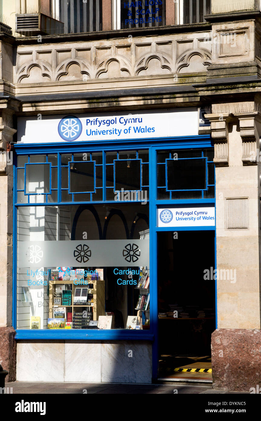 Universität von Wales Buch Shop, High Street, Cardiff, Wales. Stockfoto