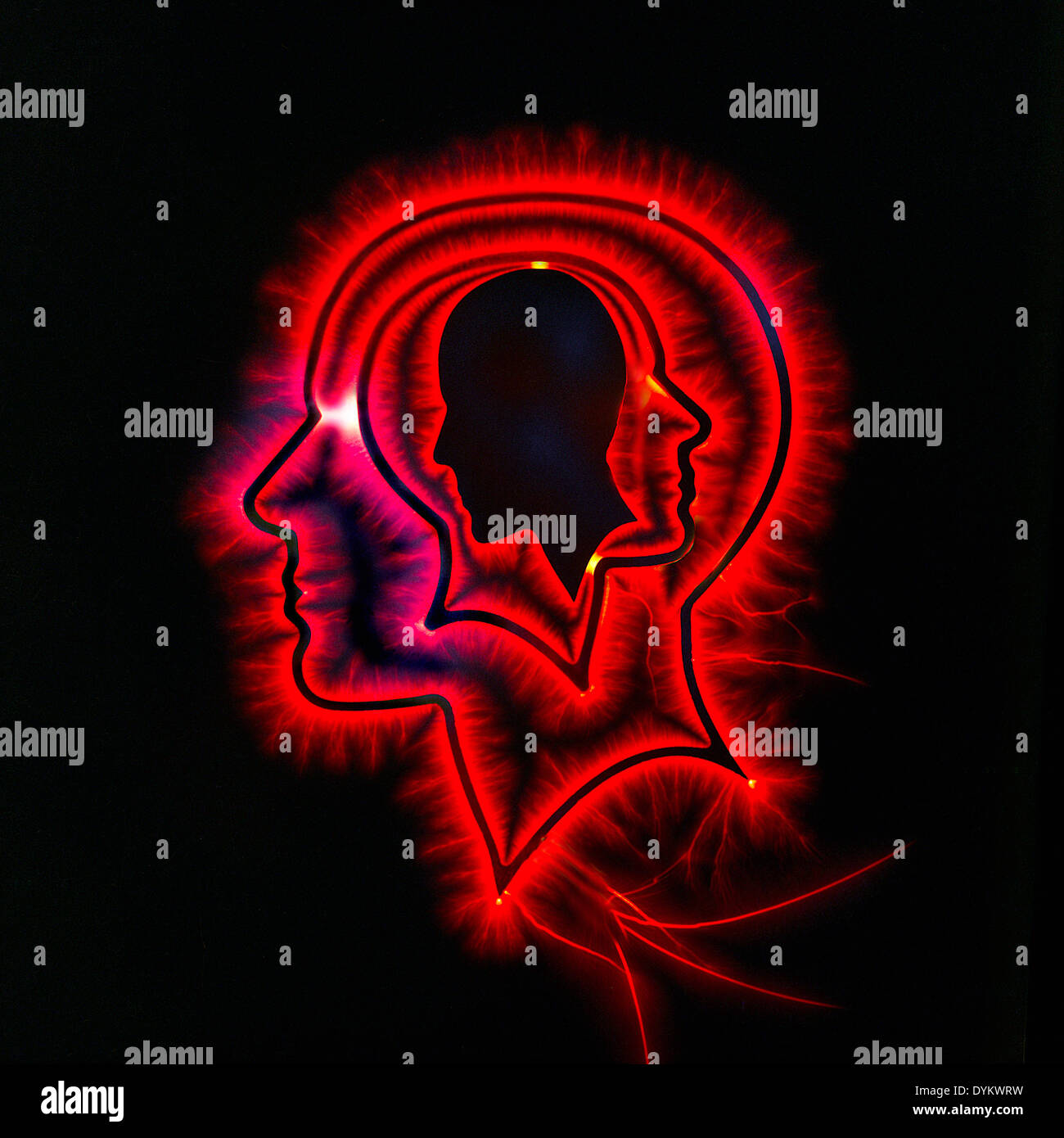 Foto-Illustration des Kopfes mit rot glühen. Stockfoto