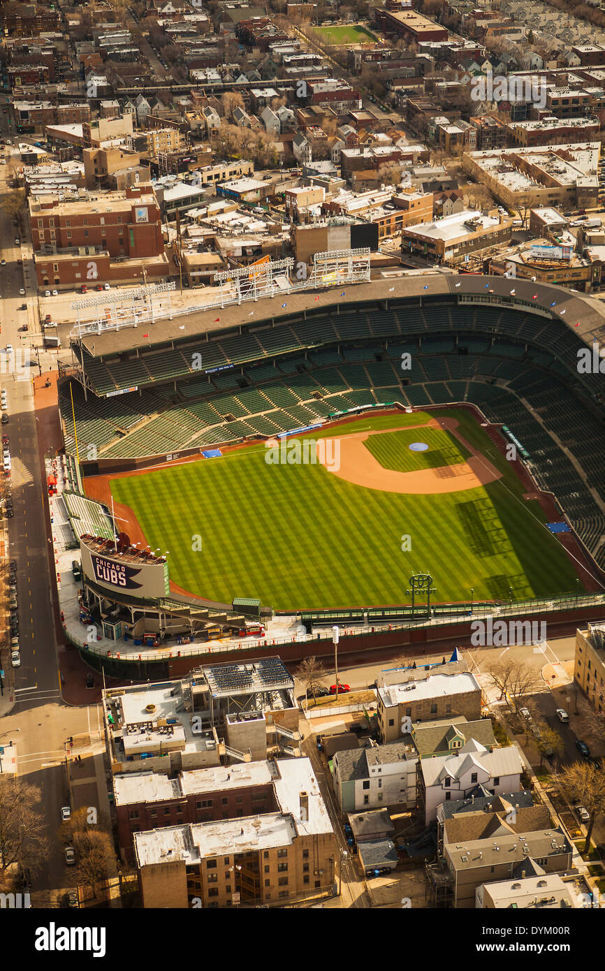 Luftaufnahme von Wrigley Field Baseballstadion, Chicago, Illinois Stockfoto