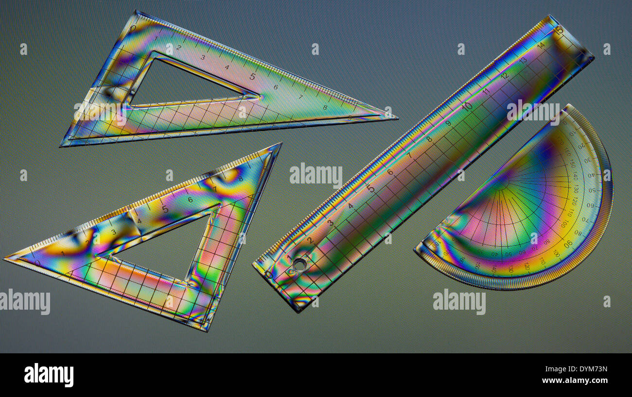 Farben des Regenbogens Schule Mathematik Set, Geometrie Stockfoto