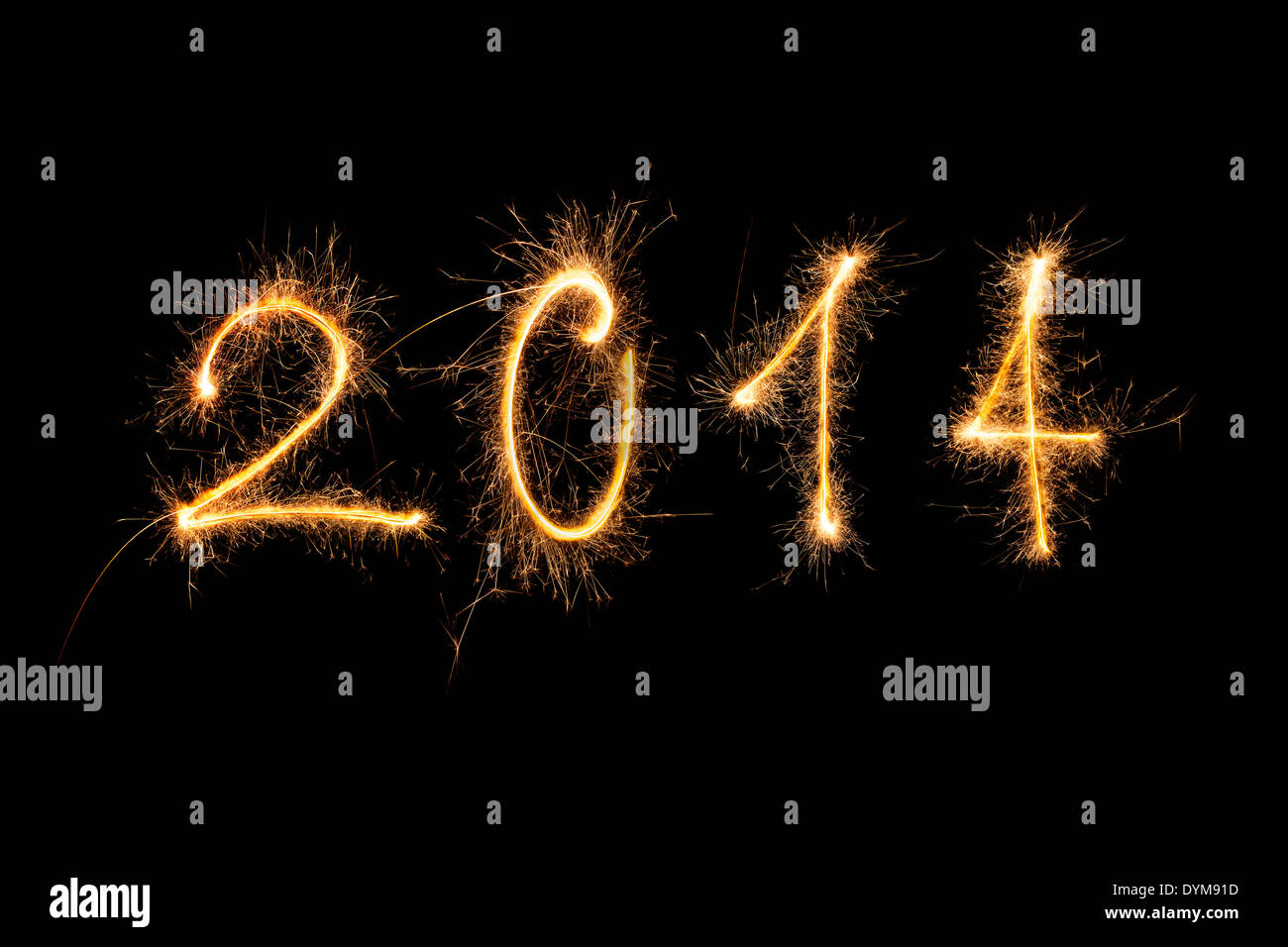 Frohes neues Jahr. 2014 vom Feuerwerk gemacht. Stockfoto