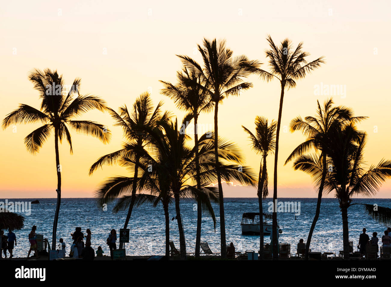 Sonnenuntergang an der Kohala Coast, Anaeho Bay, Big Island, Hawaii, USA Stockfoto