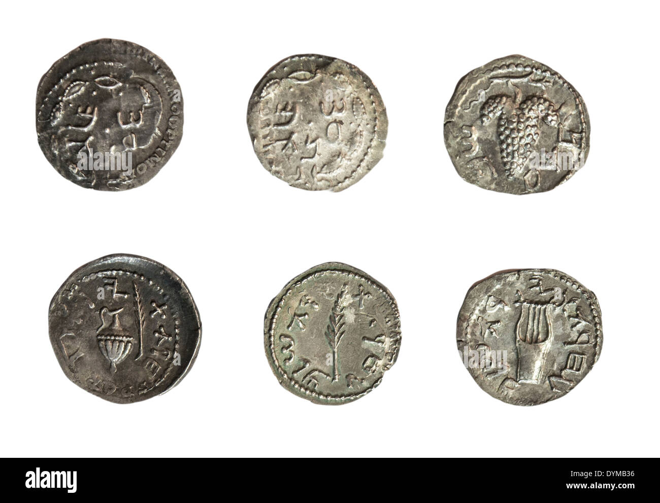 Münzen Simon Bar-Kochba, 132-135 CE Silber Denar oder Zuz auf weißem Hintergrund Stockfoto