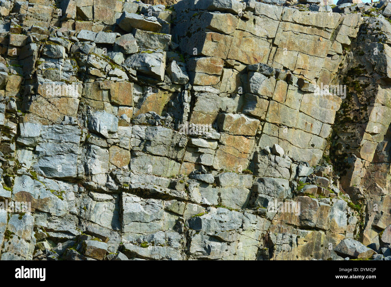 Felsen-Gesicht-Detail. Shap Pink Granite Quarry, Shap, Cumbria, England, Vereinigtes Königreich, Europa. Stockfoto