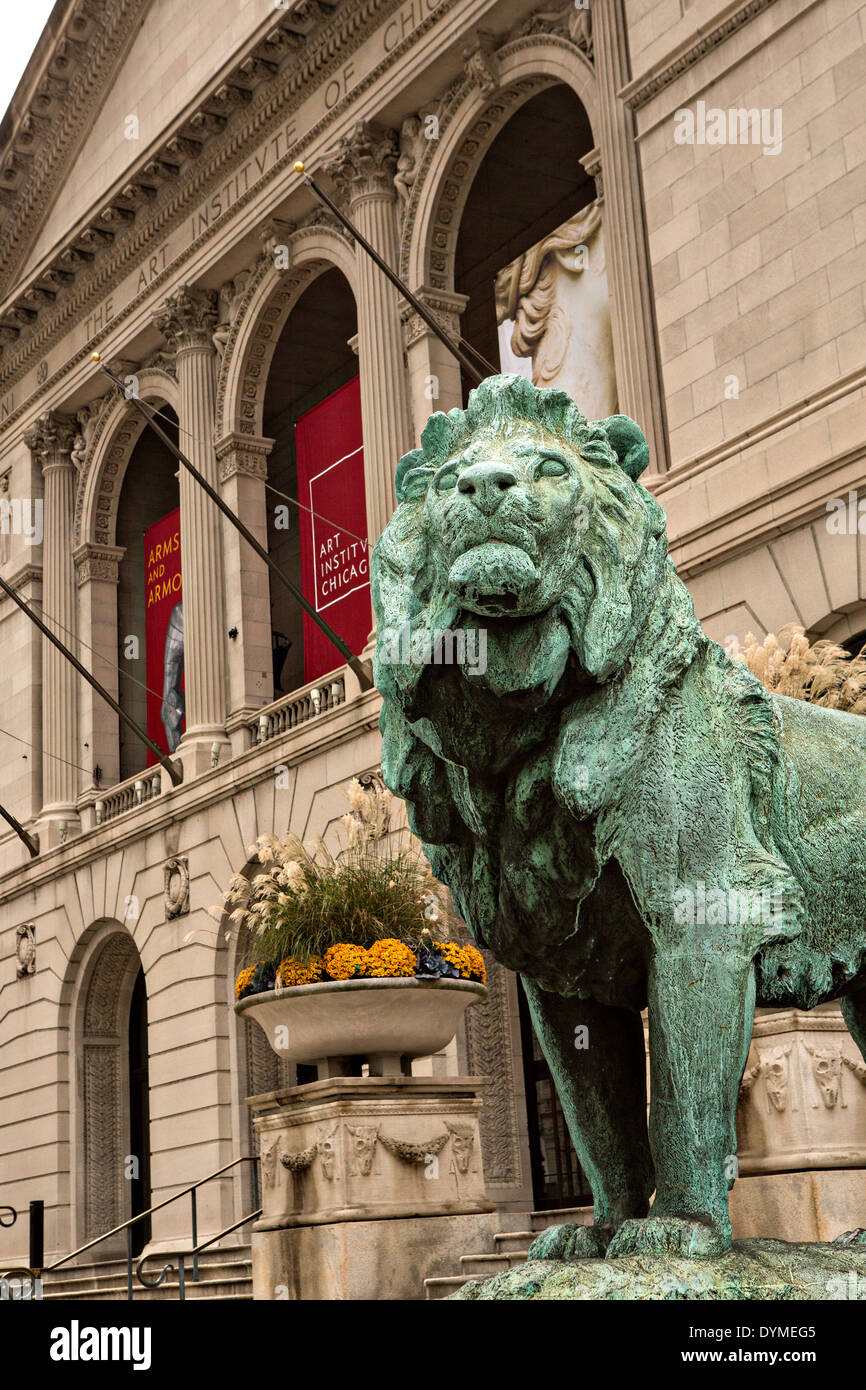 Bronze-Löwen am Eingang am Art Institute in Chicago, Illinois Stockfoto