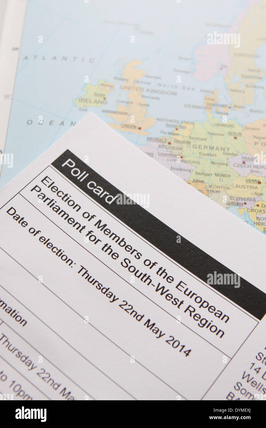 22. April 2014. Umfrage-Karten für die Abstimmung bei den Wahlen zum Europäischen Parlament MdEP am 22. Mai 2014 wurden an private Haushalte in Großbritannien heute ausgeliefert. Stockfoto