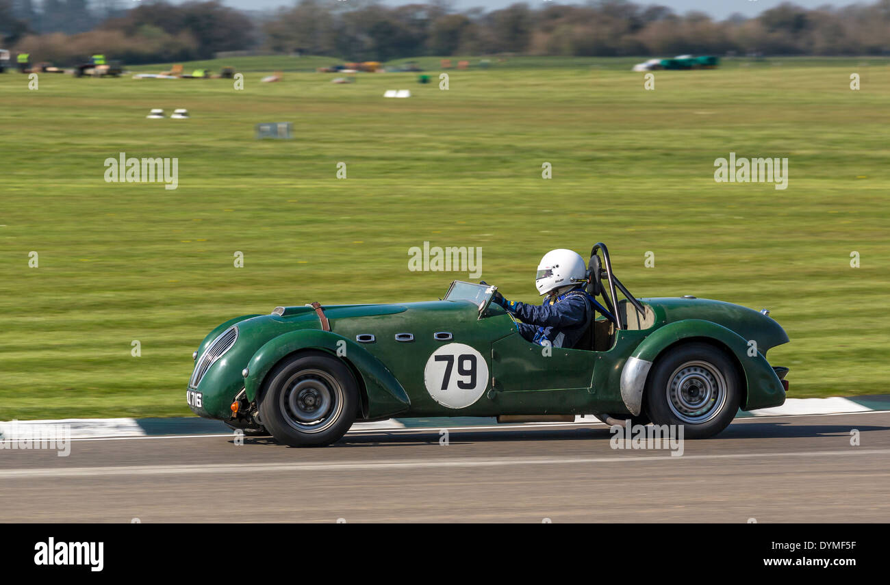 1950 Rennen Healey Silverstone mit Fahrer Grahame Bull, Tony Gaze Trophy, 72. Goodwood Mitgliederversammlung, Sussex, UK. Stockfoto