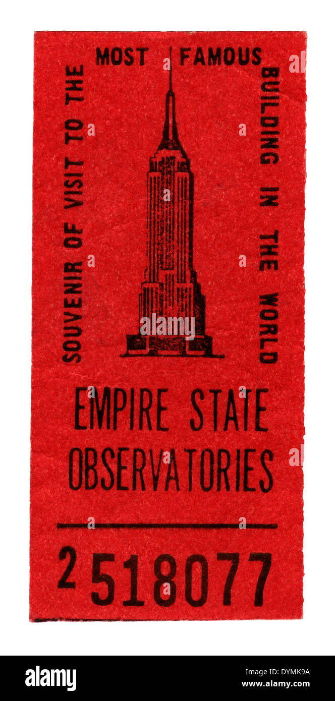 Ticket für die Beobachtung der Anzeige auf dem Empire State Building, New York c. 1978 Stockfoto