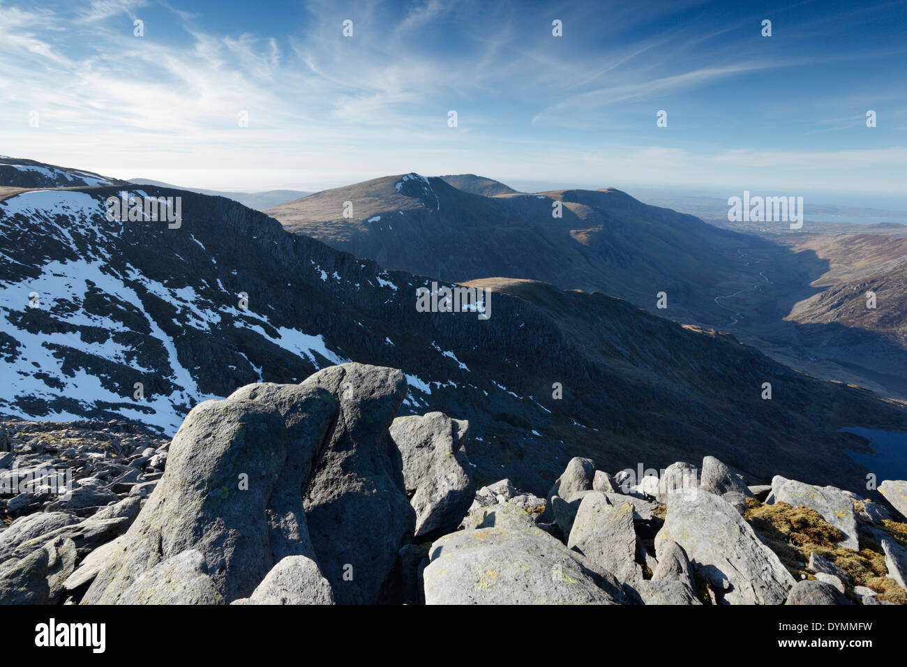 Blick vom Glyder Fach in Richtung Y Garn. Snowdonia-Nationalpark. Wales. VEREINIGTES KÖNIGREICH. Stockfoto