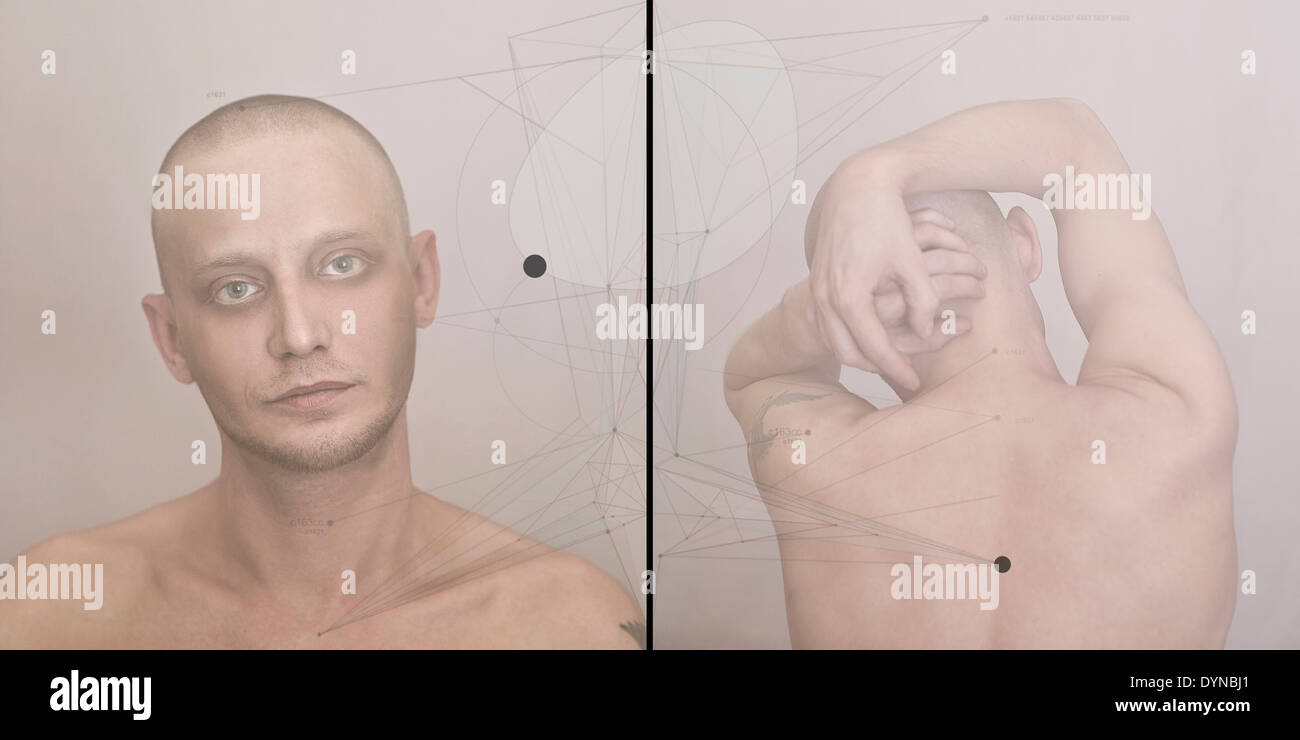 Diptychon des nackten Oberkörper kaukasischen Mann Stockfoto