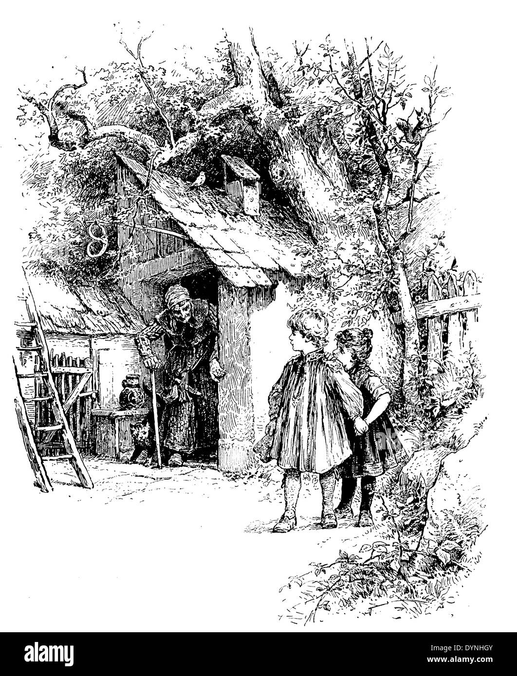 Hanse-Land Gretel sind in das Haus der Hexe, Grimms Märchen gelockt Stockfoto