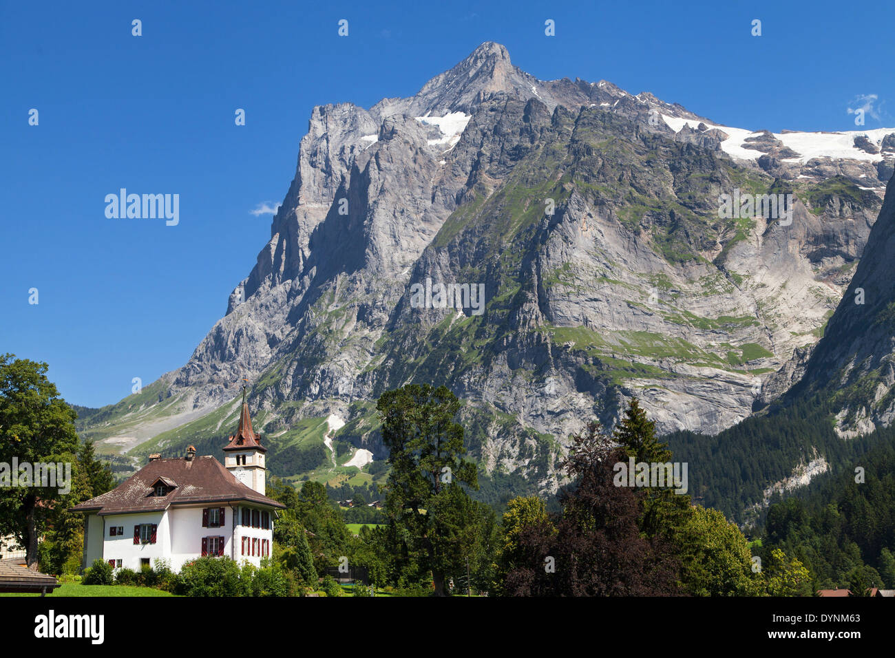 Montieren Sie Wetterhorn von Gridelwald, Schweizer Alpen. Stockfoto