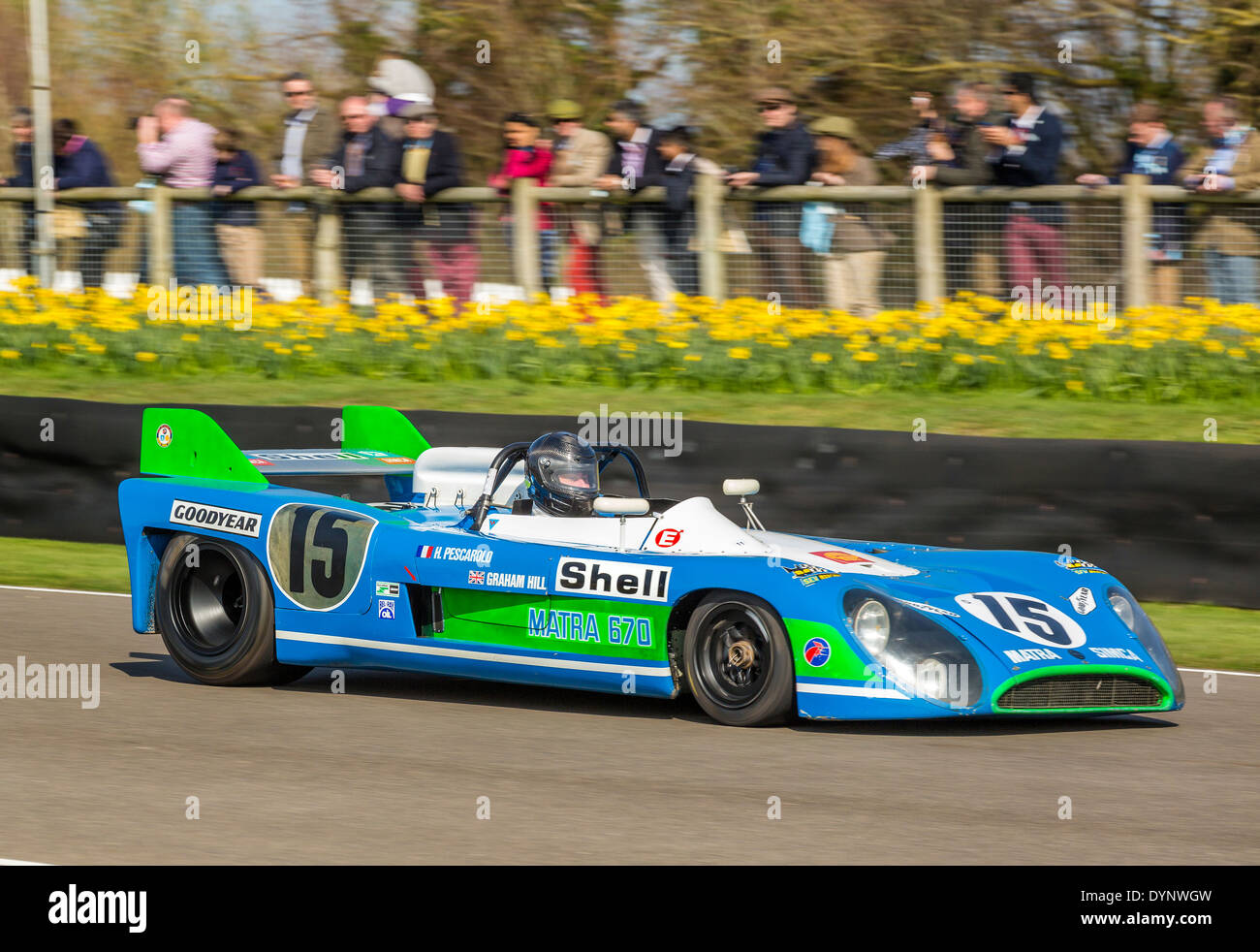 1973 Matra MS670B mit Fahrer Yvan Mahe strömungsgünstiger Le Mans Auto, 72. Goodwood Mitgliederversammlung, Sussex, UK. Stockfoto