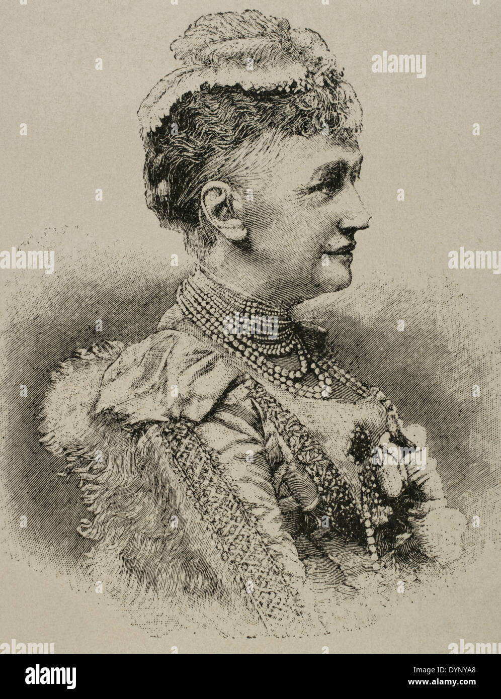 Louise von Hessen-Kassel (1817-1898). Prinzessin und Queen Consort von Dänemark. Gravur in der künstlerischen Darstellung, 1889. Stockfoto