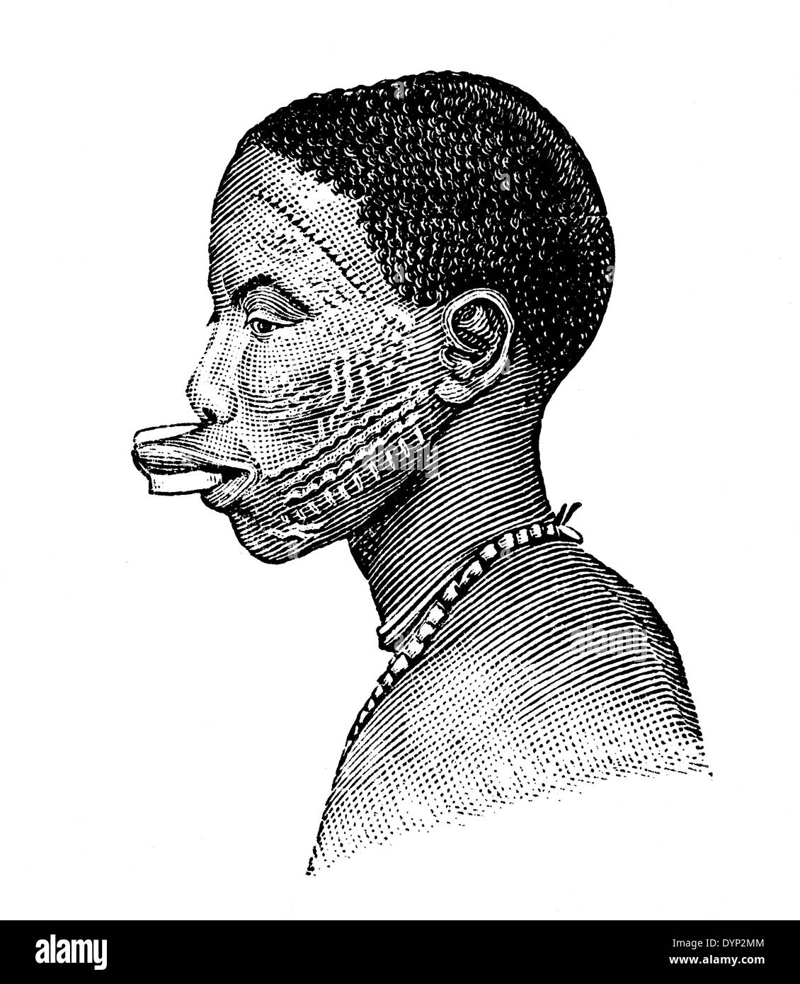 Makonde Mann in traditioneller Kleidung, Illustration aus sowjetischen Enzyklopädie, 1926 Stockfoto