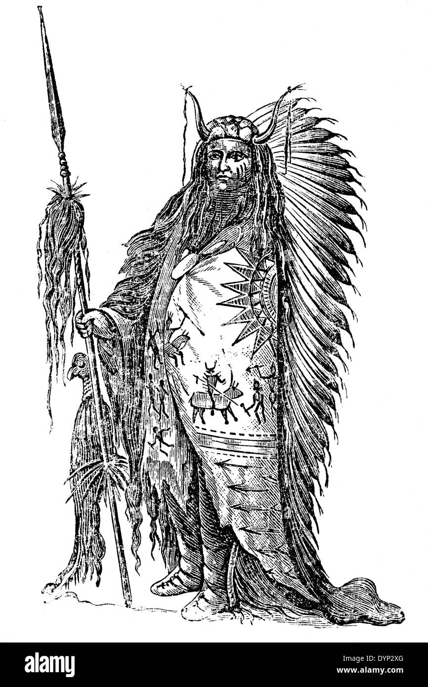 Stammes-Häuptling in Tracht, Nordamerika, Illustration aus sowjetischen Enzyklopädie, 1926 Stockfoto