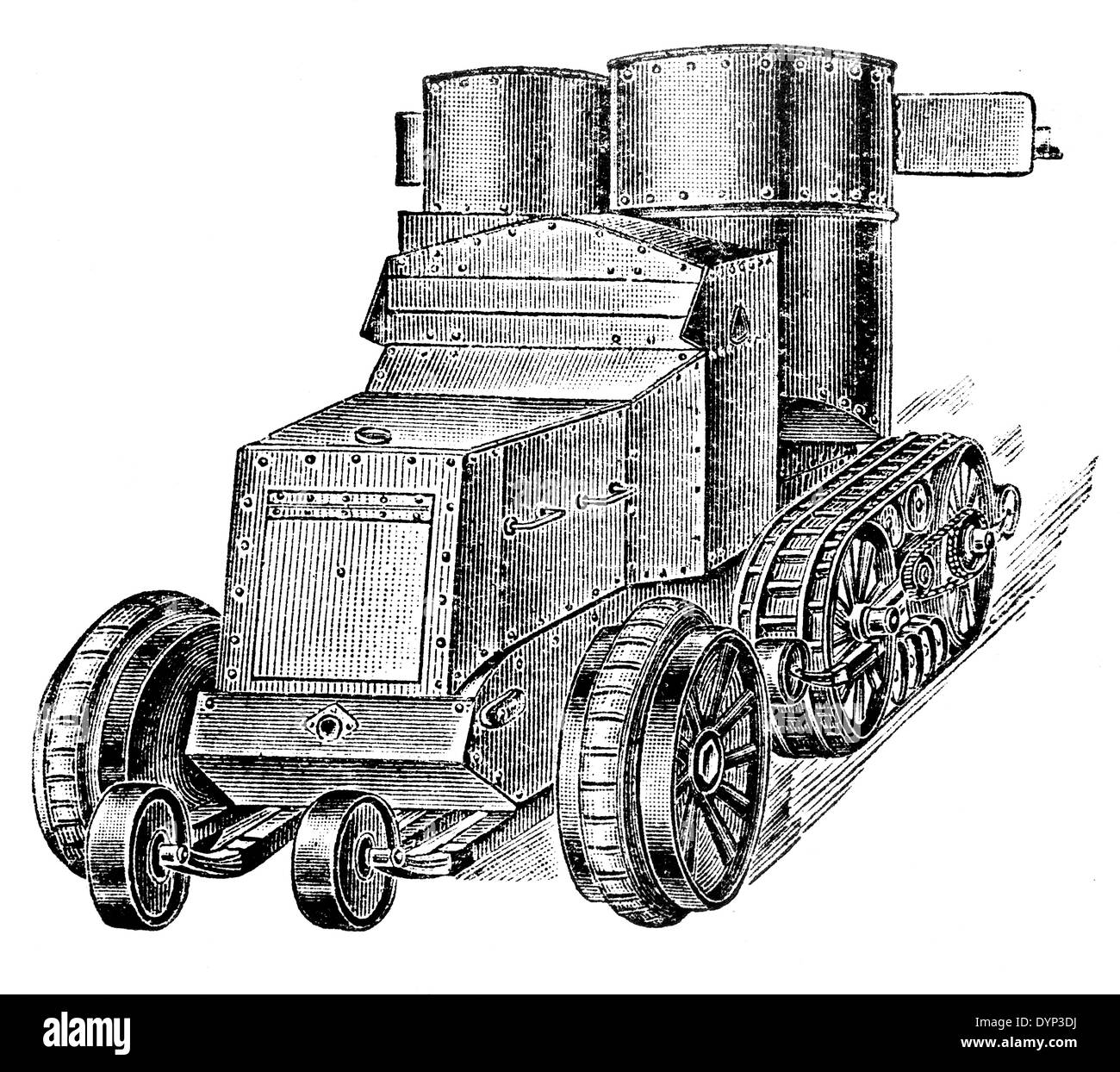 Gepanzerte Oldtimer, Illustration aus sowjetischen Enzyklopädie, 1926 Stockfoto