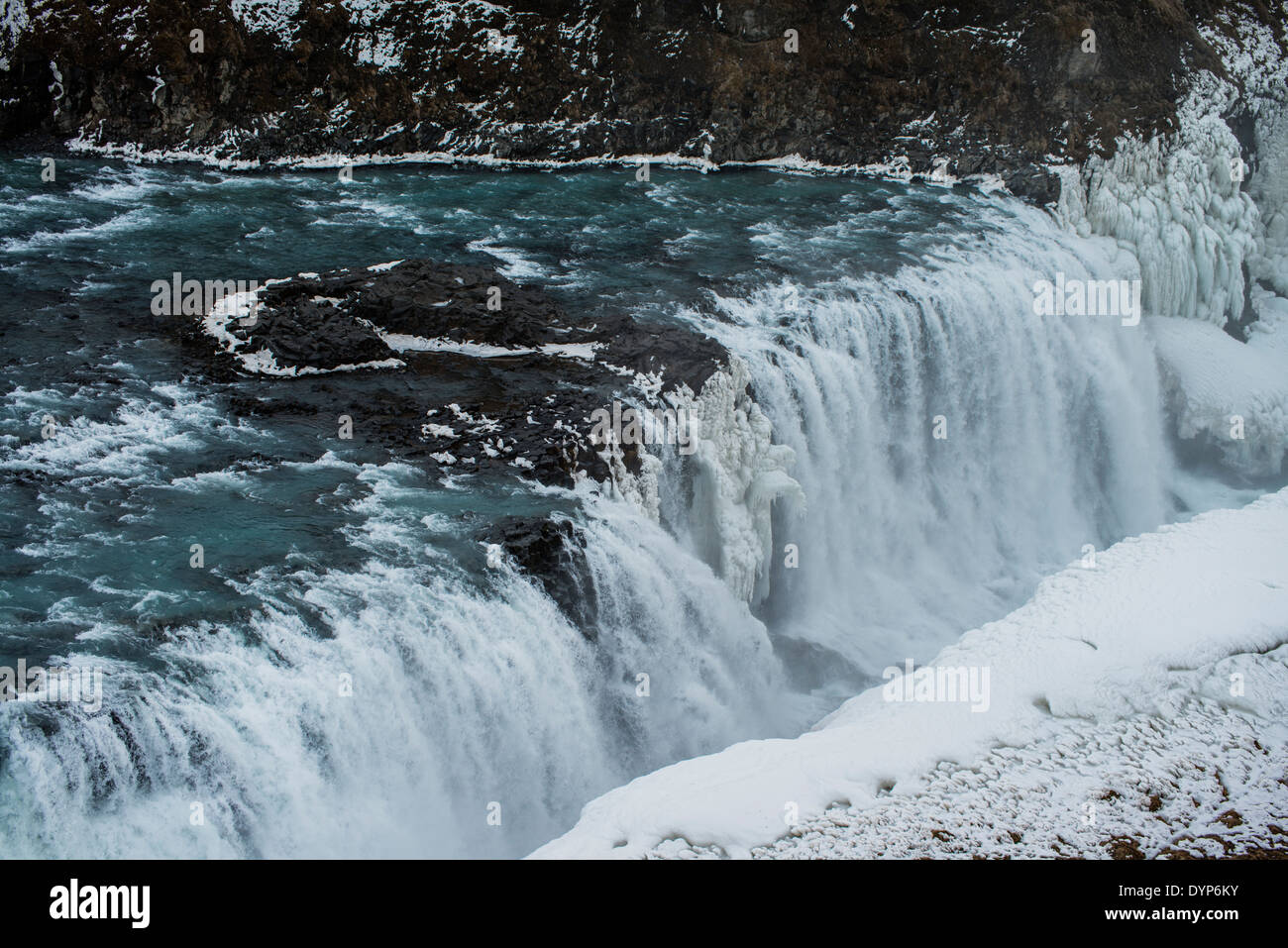 Einer der bekanntesten Wasserfälle in Island, Gullfoss (Goldene Wasserfall) Stockfoto