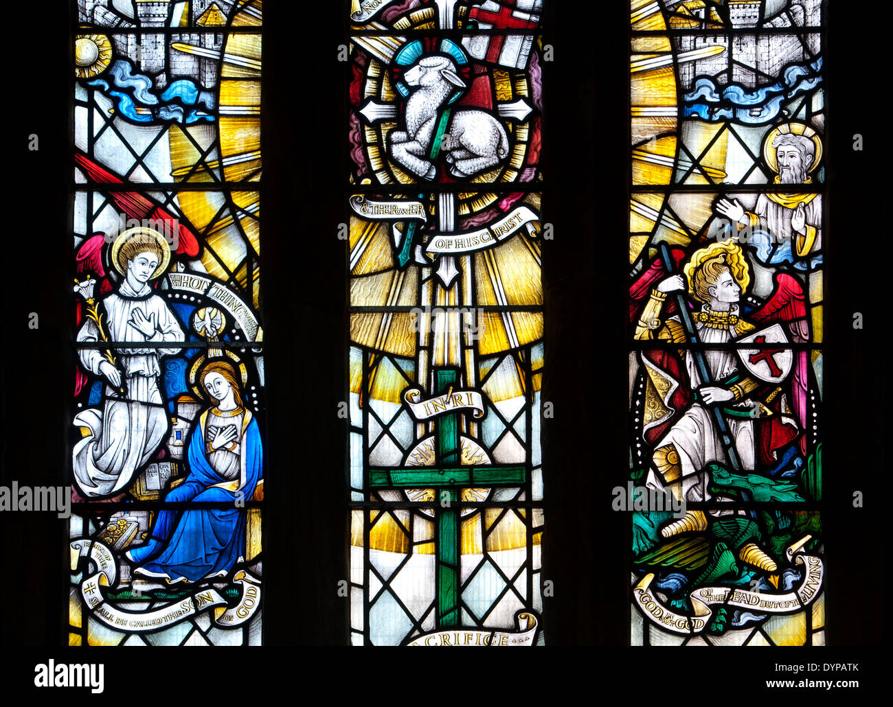 Fenster "Lamm Gottes" St. Michael mit St. Mary Church, Melbourne, Derbyshire, England, UK Stockfoto