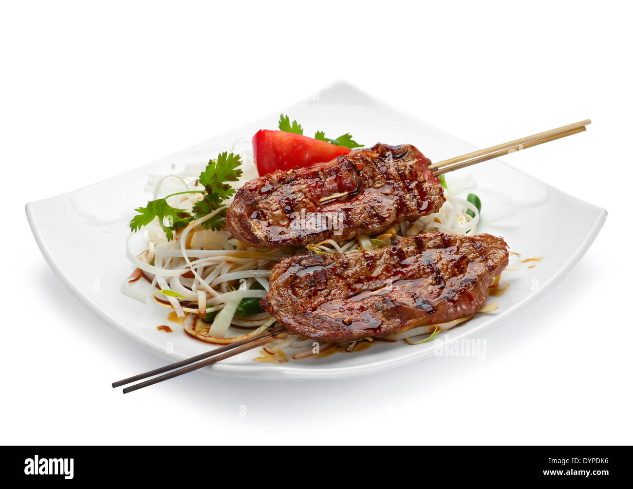 Lamm, gegrilltes Fleisch mit Nudeln Tai Essen Stockfoto