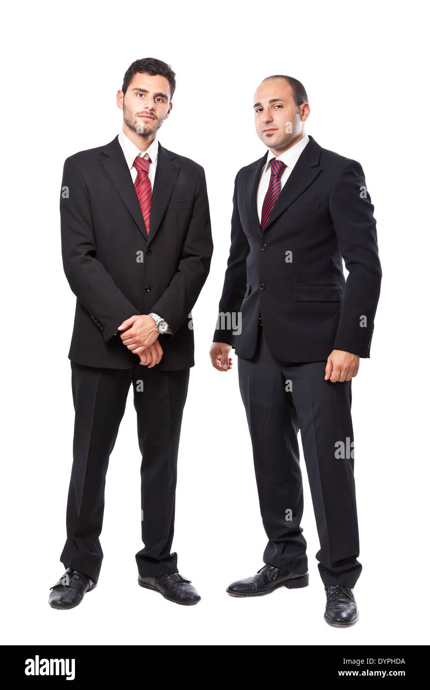 Zwei Unternehmer stehen auf einem weißen Hintergrund Stockfoto