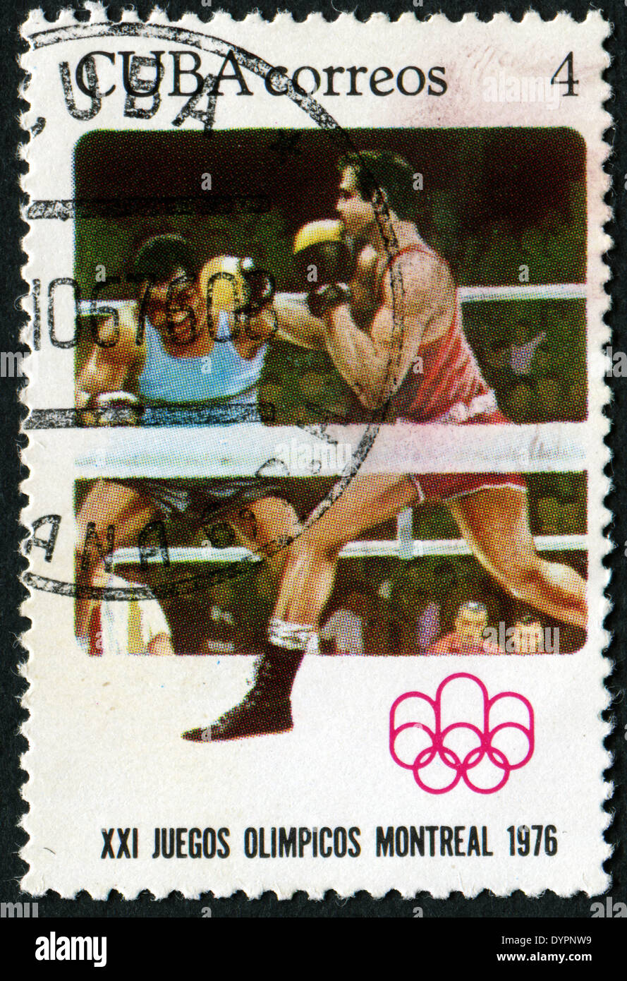Kuba - ca. 1976: Briefmarke gedruckt von Kuba, zeigt Boxen, ca. 1976 Stockfoto