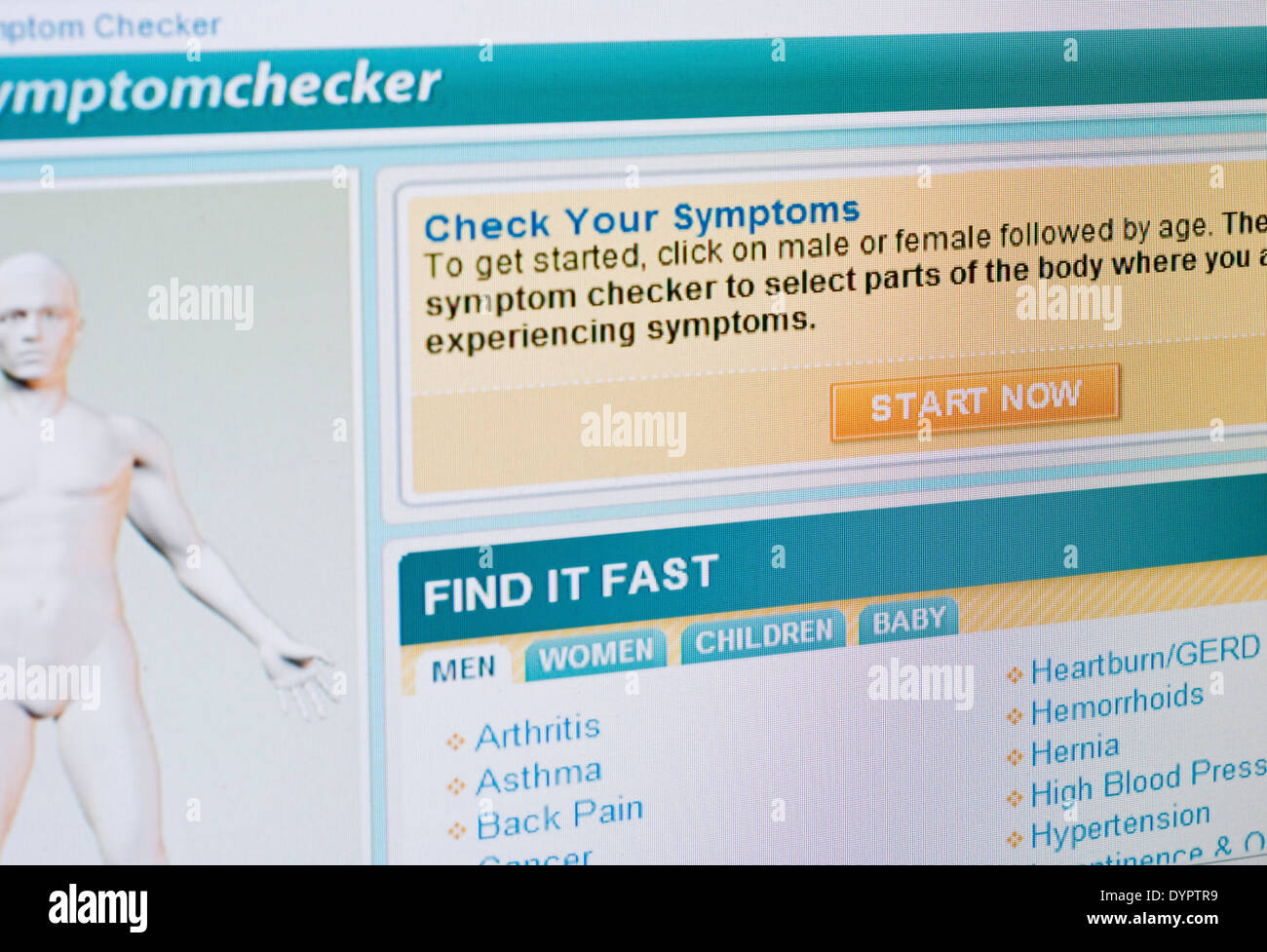 Symptome-Checker-screenshot Stockfoto