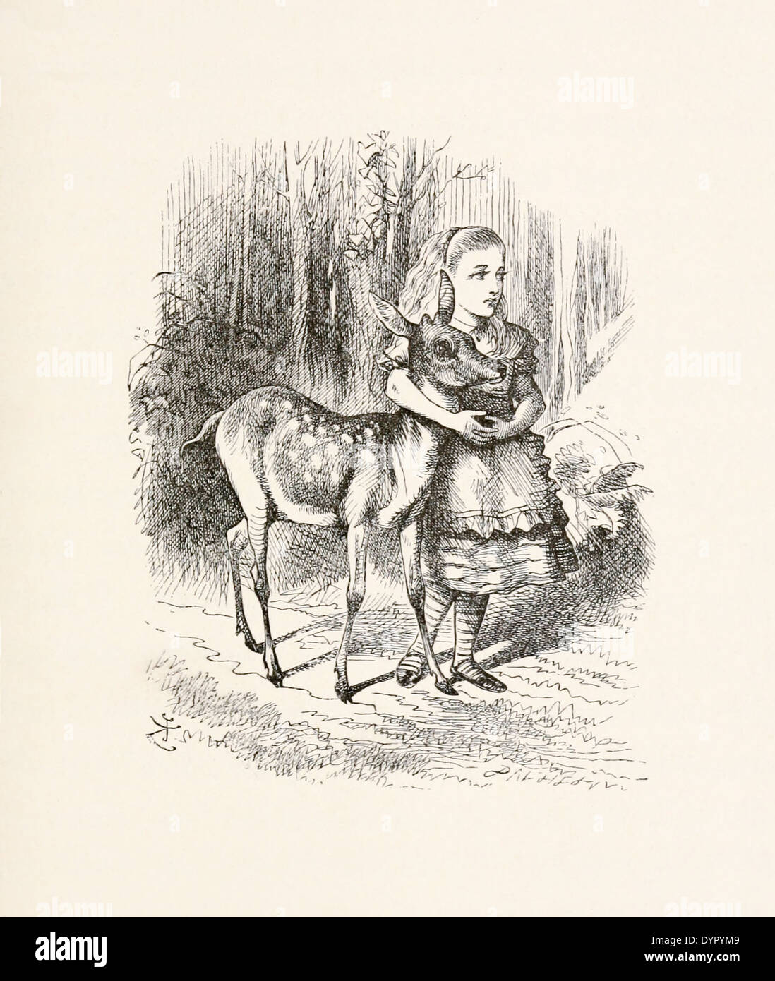 John Tenniel (1820-1914) Illustration aus Carrolls "Through the Looking-Glass", veröffentlicht im Jahre 1871. Alice und fawn Stockfoto
