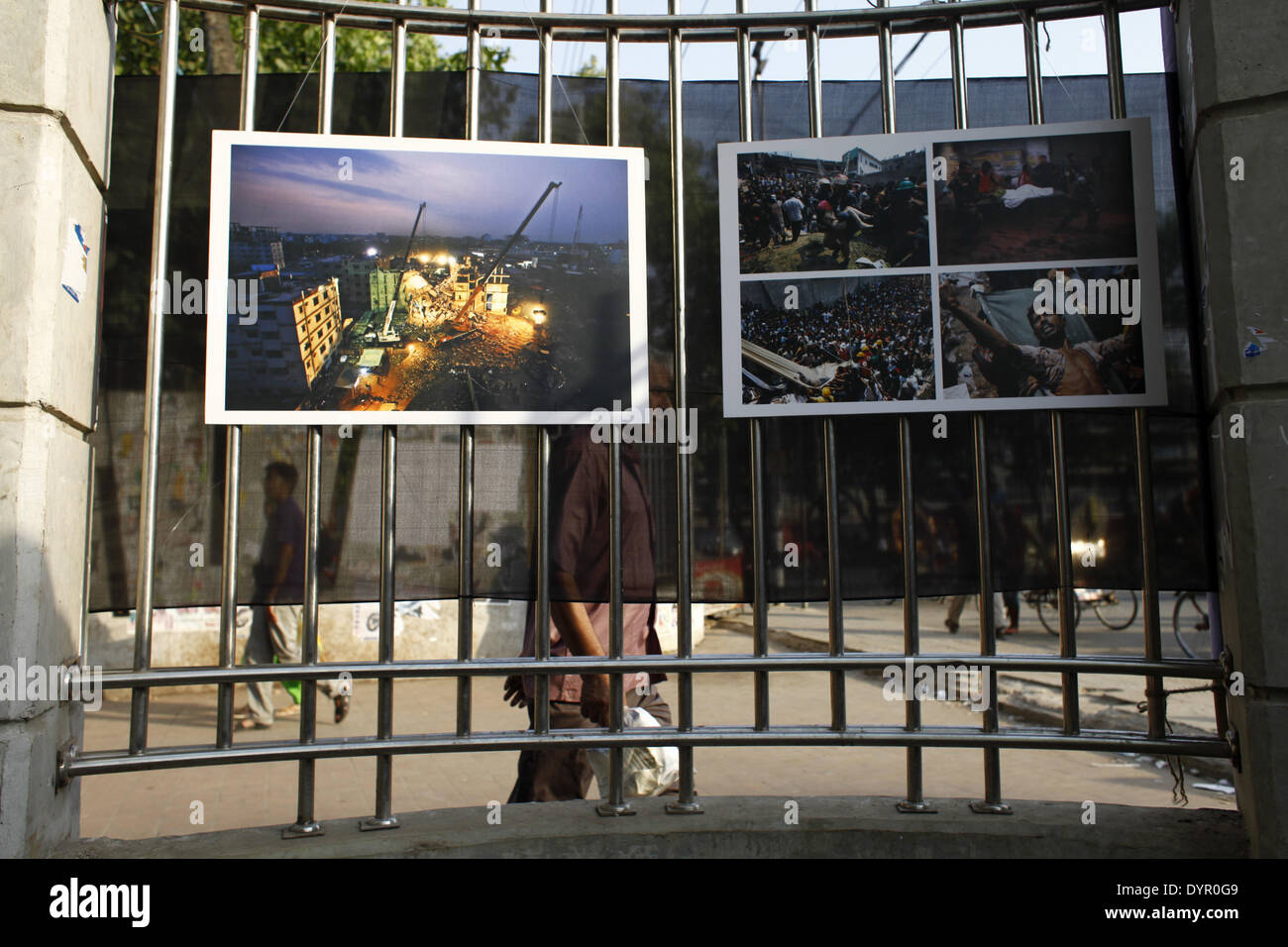 Dhaka, Bangladesch. 23. April 2014. Eine Gruppe von Fotojournalist her nationale & internationaler Medien in Bangladesch wird ein Jahr unvergessliche Tragödie von Rana Plaza, im Gedenken an seine Opfer durch die Veranstaltung einer Fotoausstellung mit dem Titel '' Aftermath: Rana Plaza'' Respekt zollen. Die Ausstellung eröffnet im 23. April 2014 bei Sohrawardi Uddyan, Dhaka.William Hanna, präsentierte Ambasedor Europäische Union Delegation nach Bangladesch als Chef Gast & Hanne Fugl Eskjaer, Botschafter der Botschaft von Dänemark in Bangladesch präsentiert als special Guest. © ZUMA Press, Inc./Alamy Live News Stockfoto