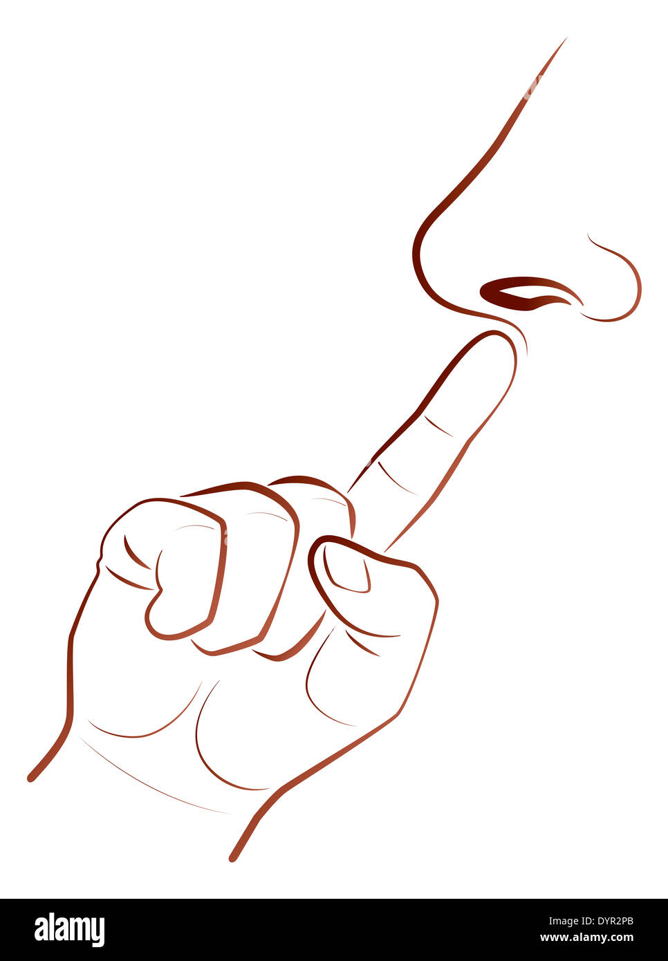 Abbildung einer Nase Kommissionierung Zeigefingers zu skizzieren. Stockfoto