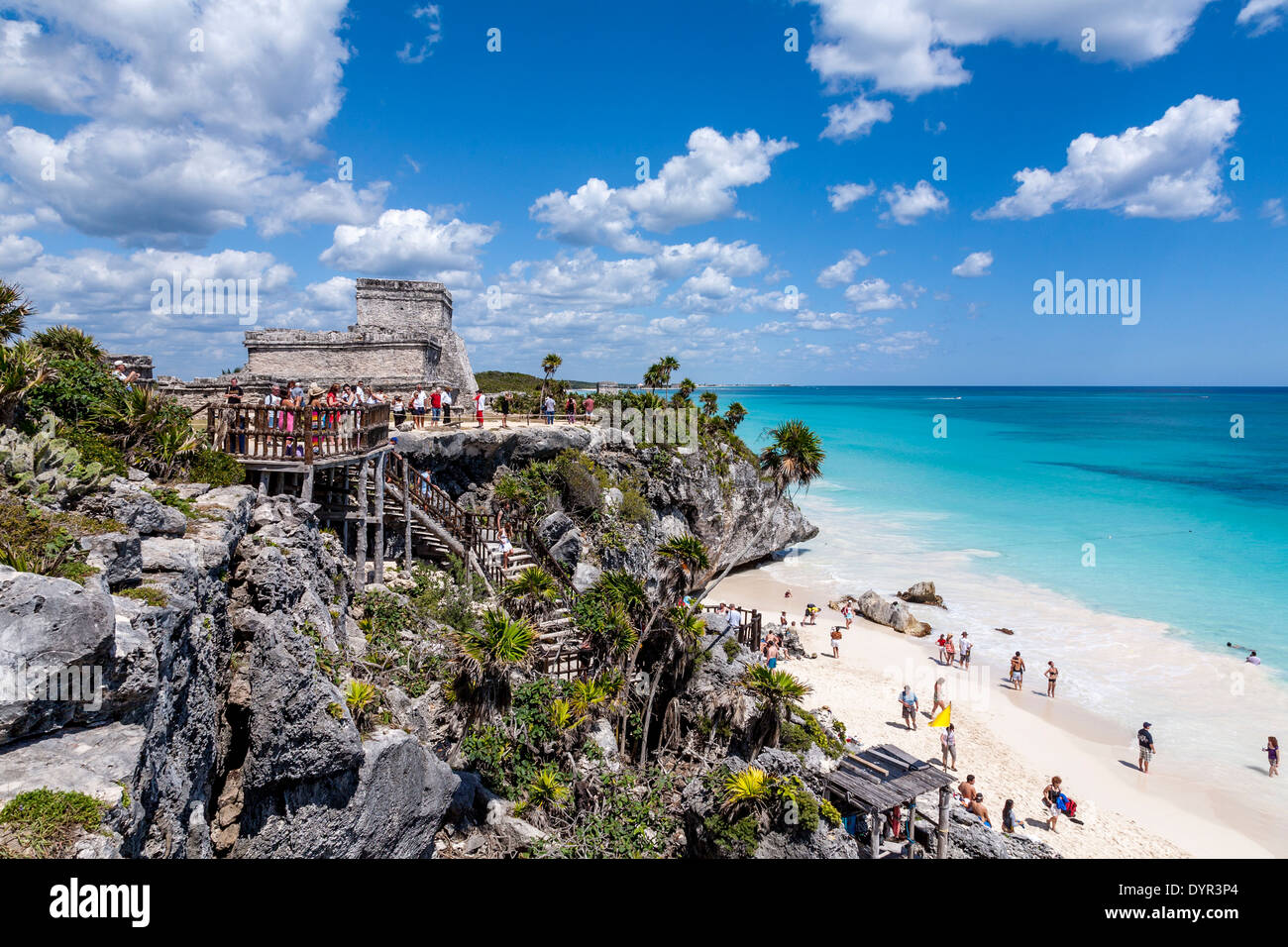 Ausgrabungsstätte Tulum und Strand, Quintana Roo, Mexiko Stockfoto