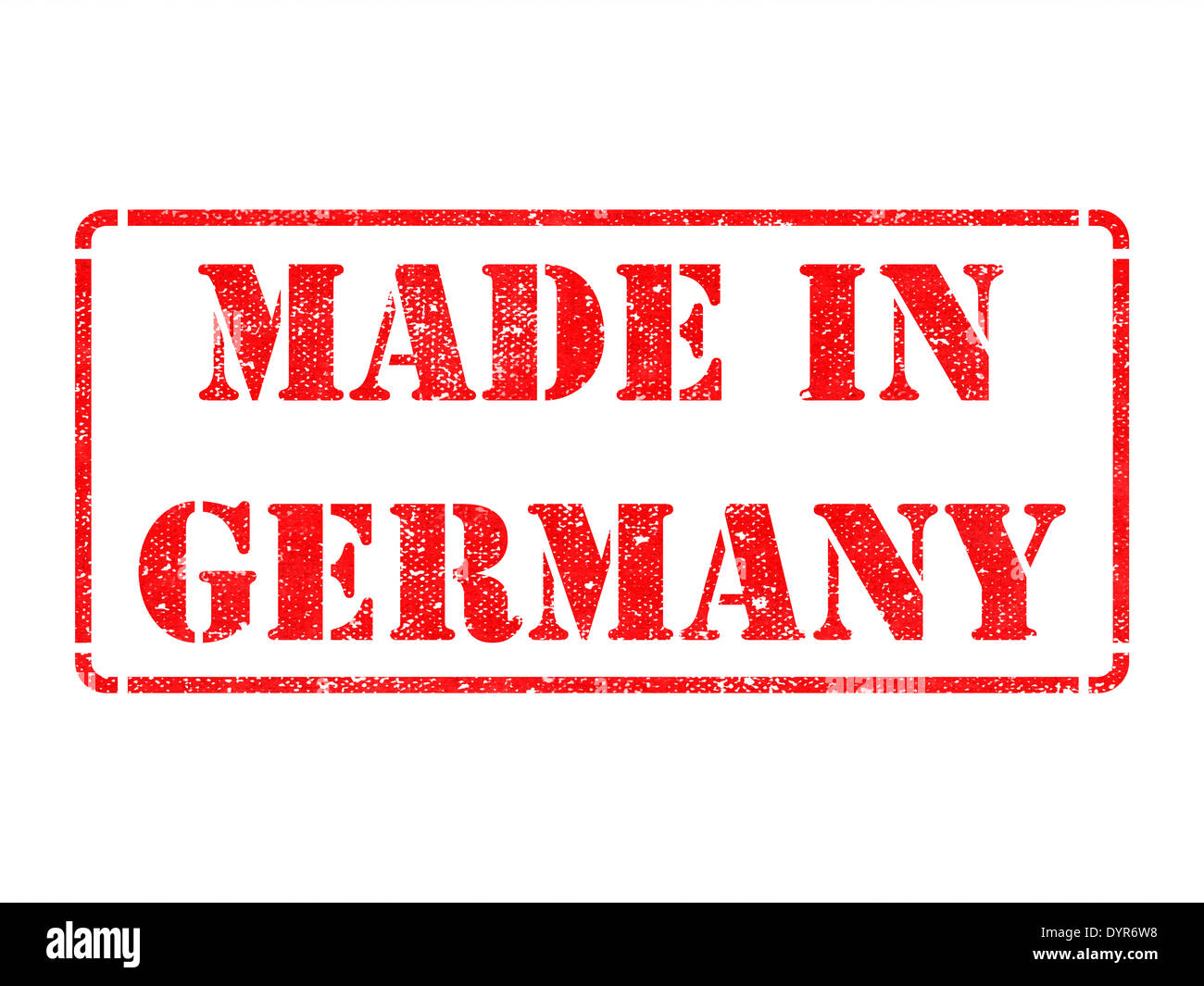 Made in Deutschland - Inschrift auf Red Rubber Stamp Isolated on White. Stockfoto