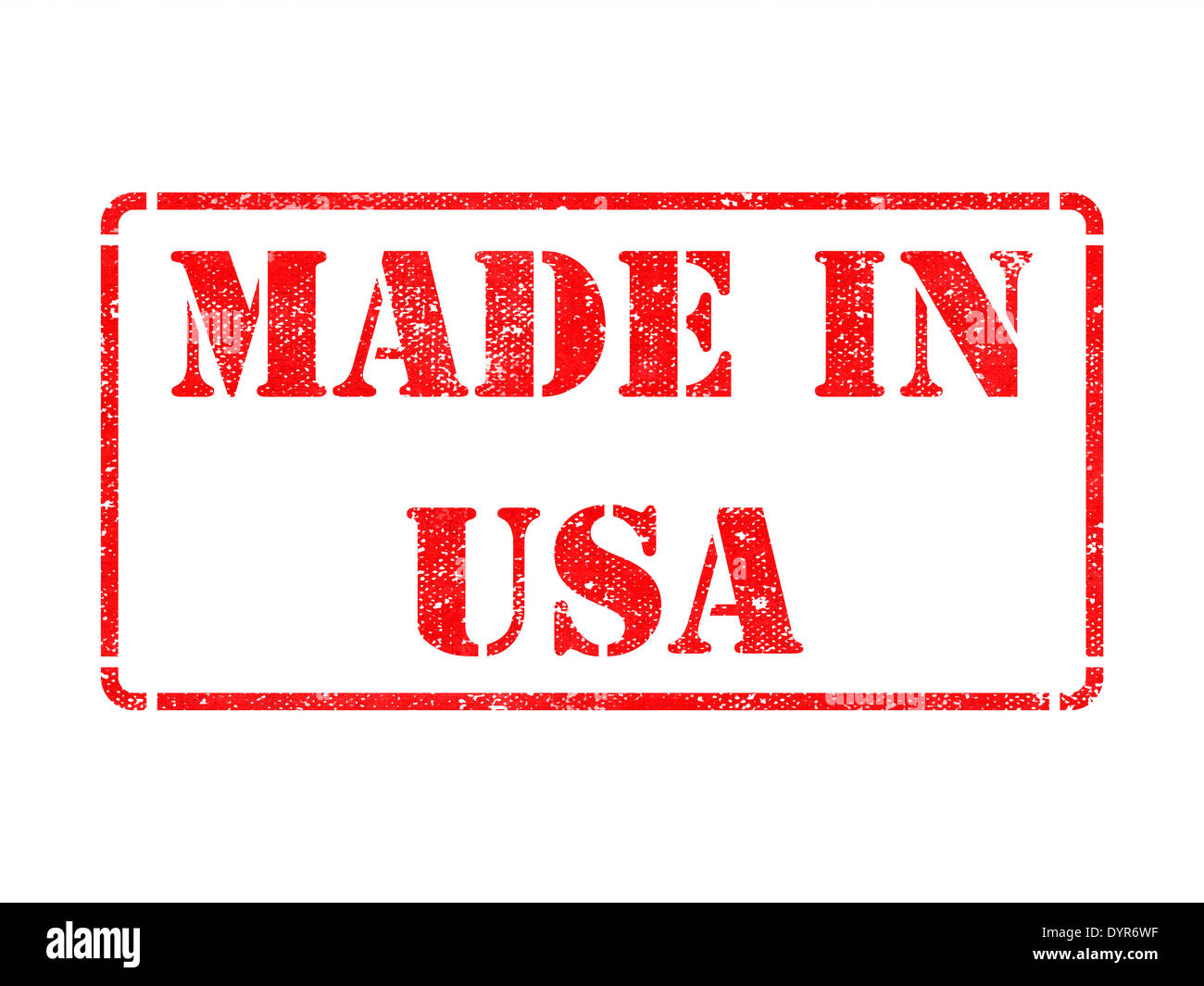 Hergestellt in USA - Inschrift auf Red Rubber Stamp Isolated on White. Stockfoto