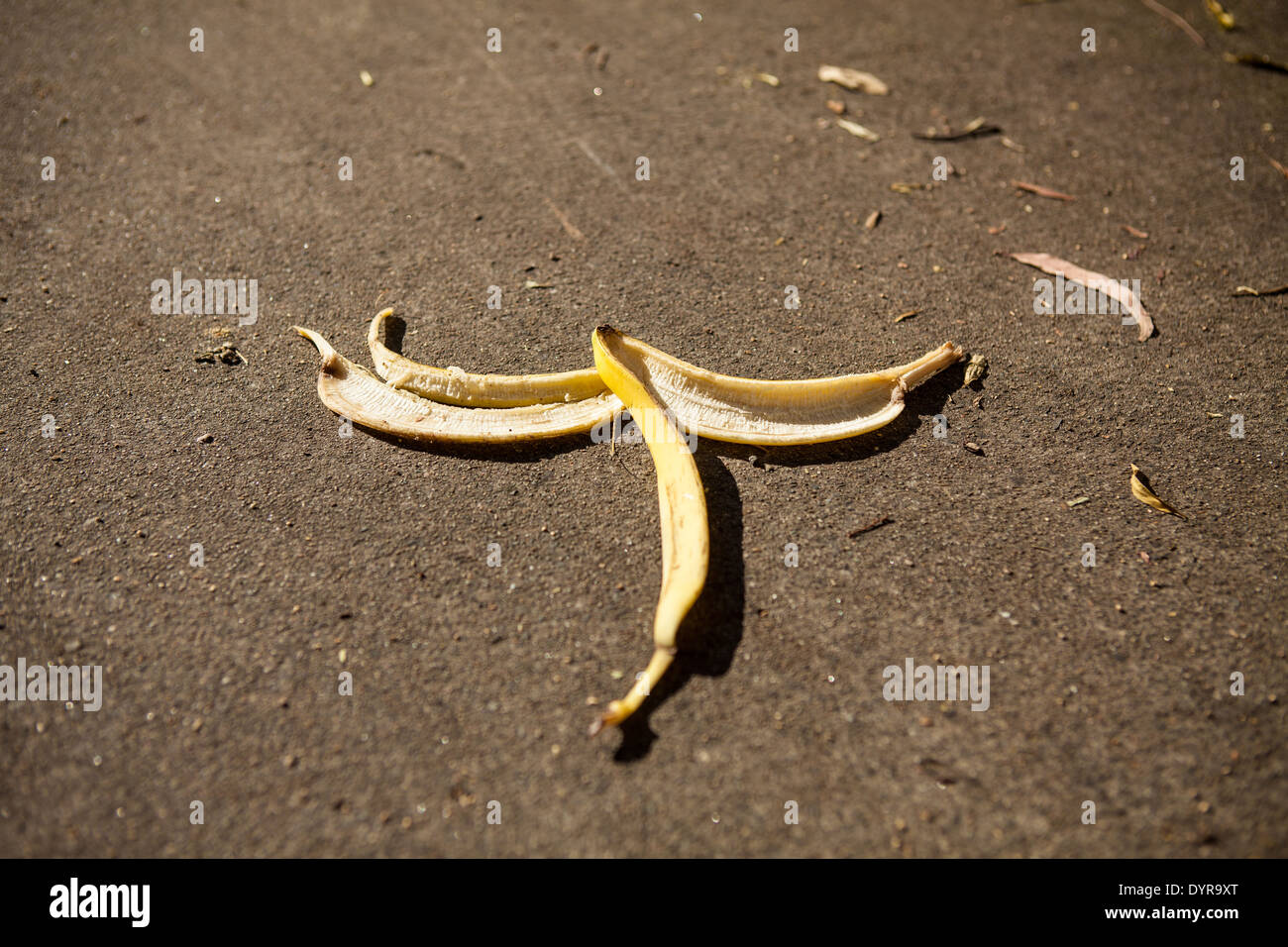 Eine Bananenschale liegen auf einem Pflaster Stockfoto