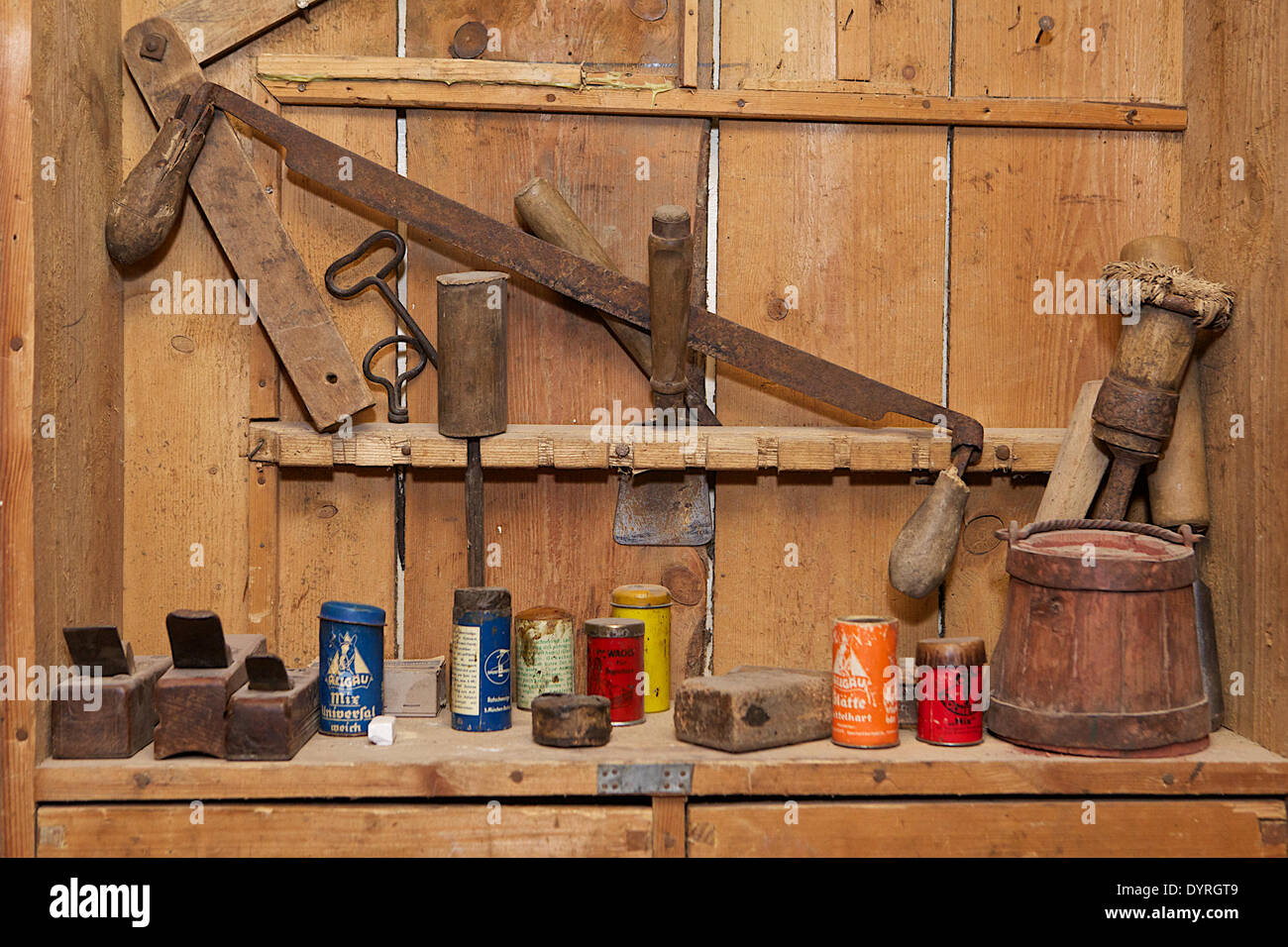 Ski-Werkstatt in den Wintersport Museum von Markus Wasmeier, 2011 Stockfoto