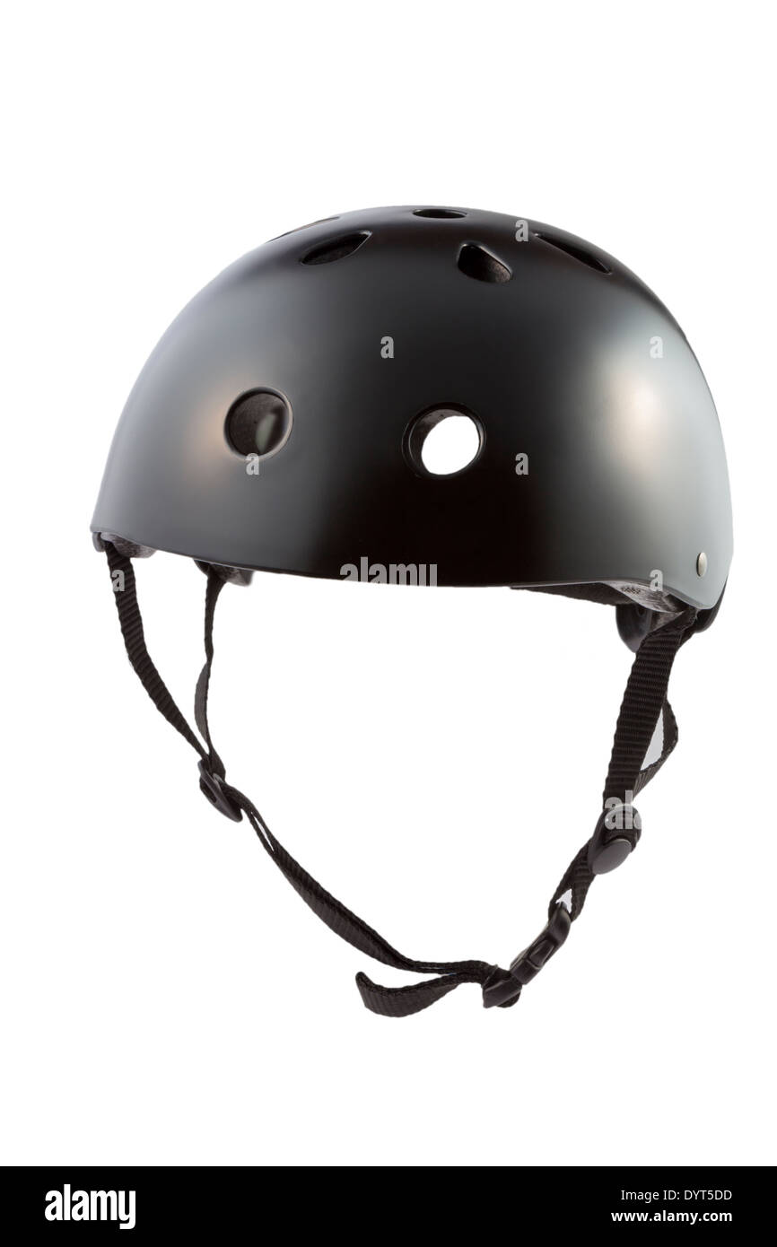 Schwarzen Skater Helm isoliert auf weißem Hintergrund Stockfoto